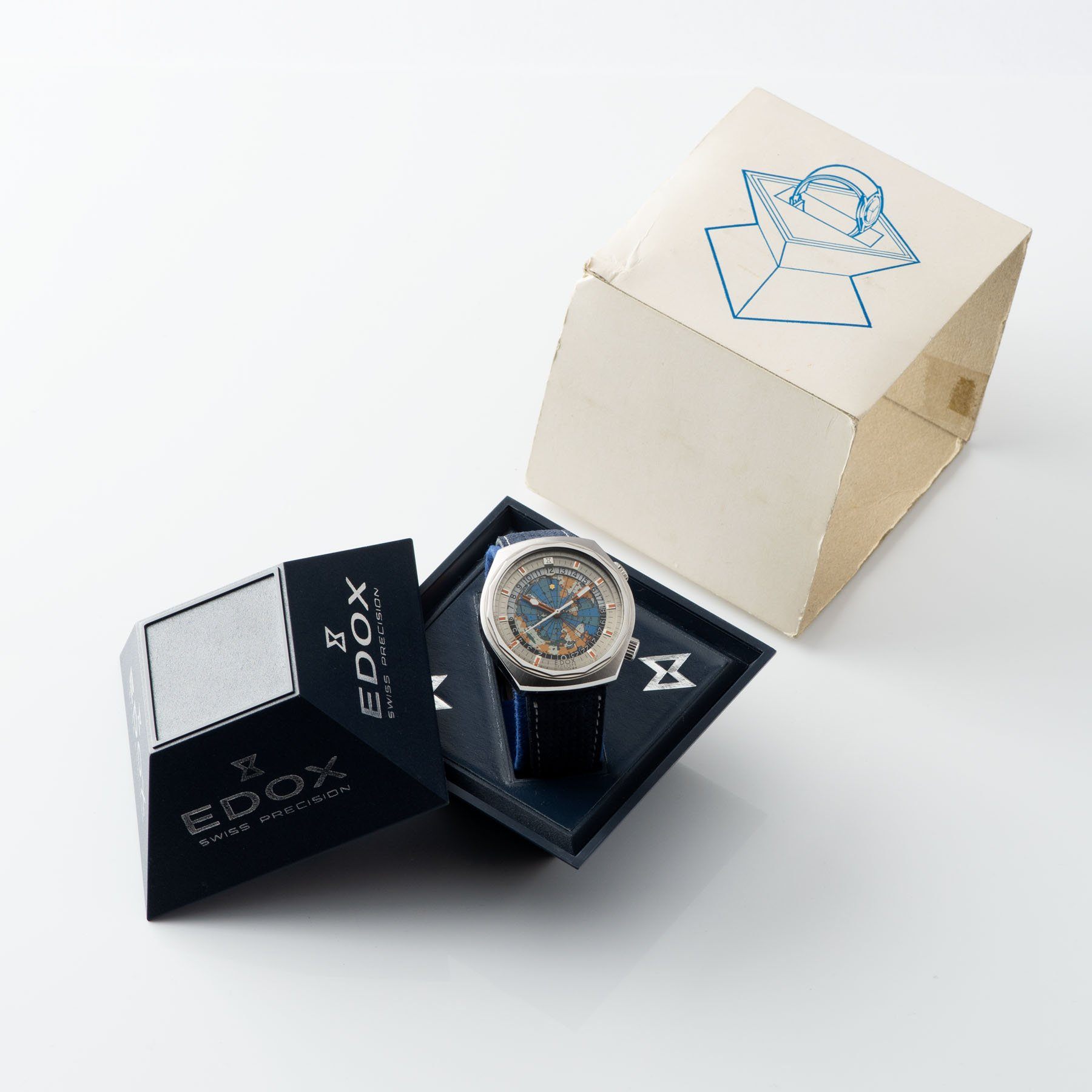 Edox Geoscope World Timer 1970s with original box