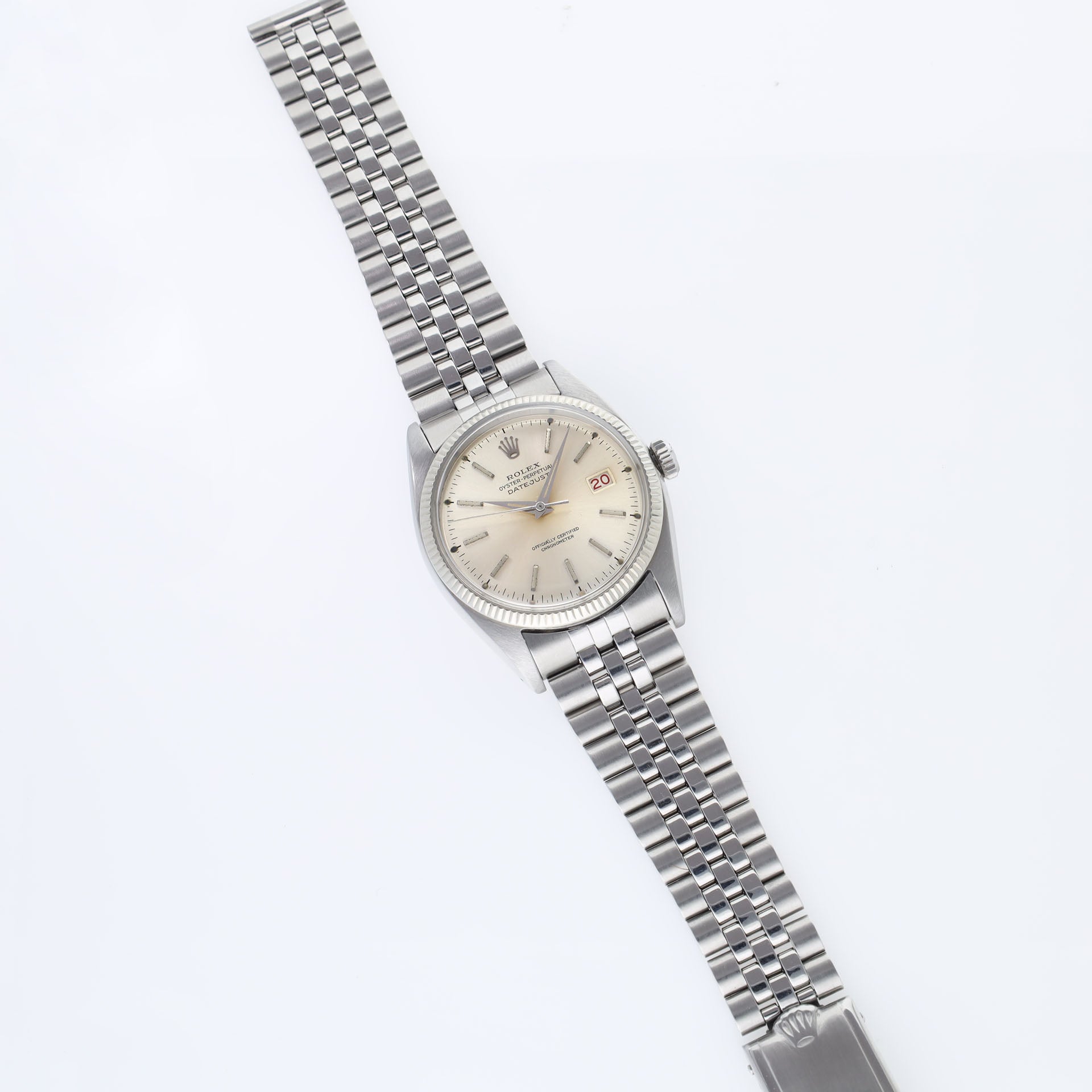 Rolex Datejust 6305 Ovettone Silver Dial with White Gold Bezel