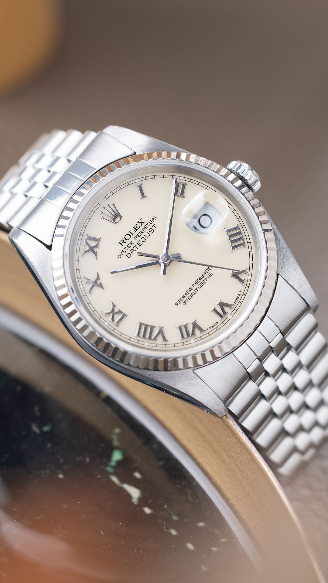 Rolex Datejust 16234 Cream Porcelain Dial Applied Roman Hours