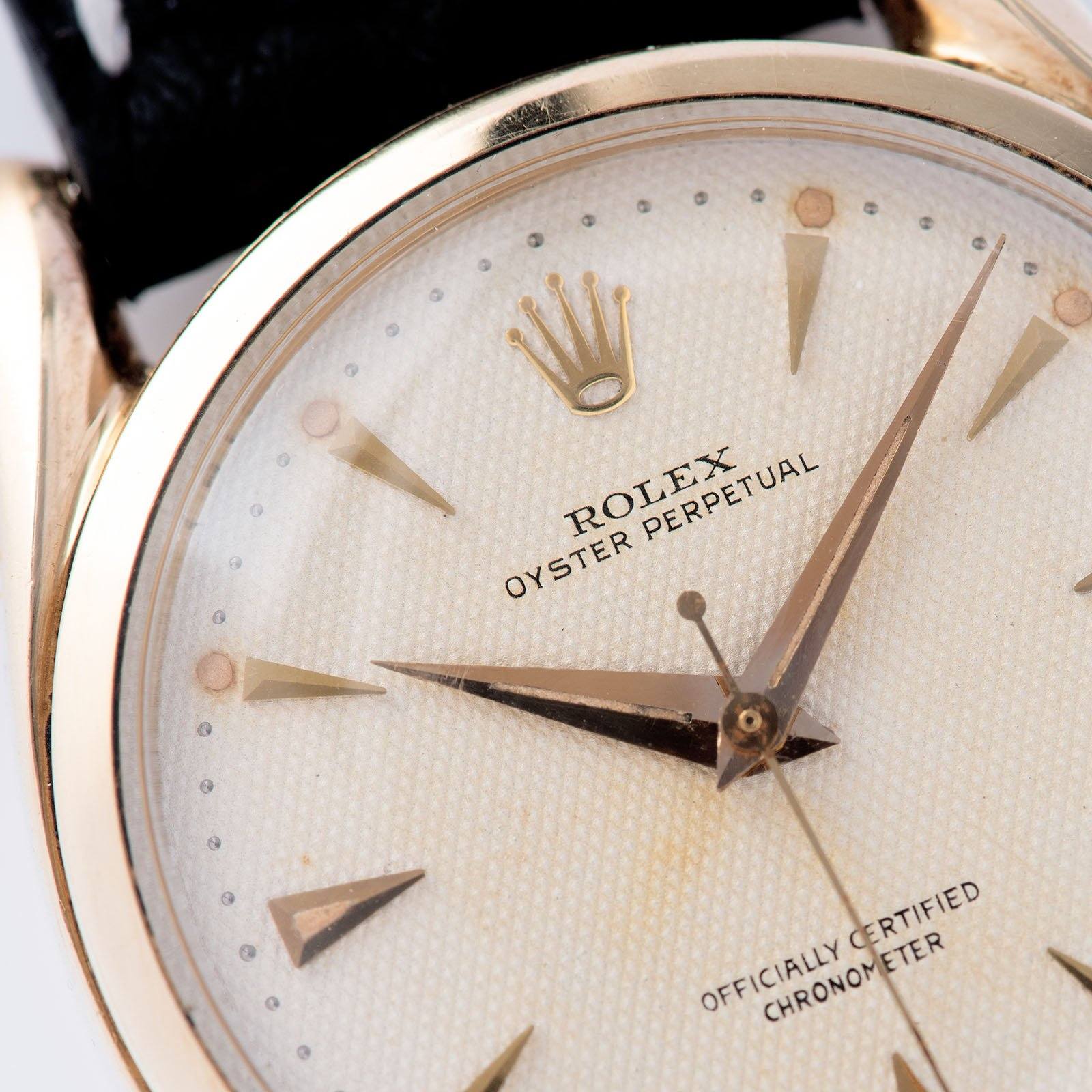 Rolex Oyster Perpetual Bombe Waffle Dial Gold 6102