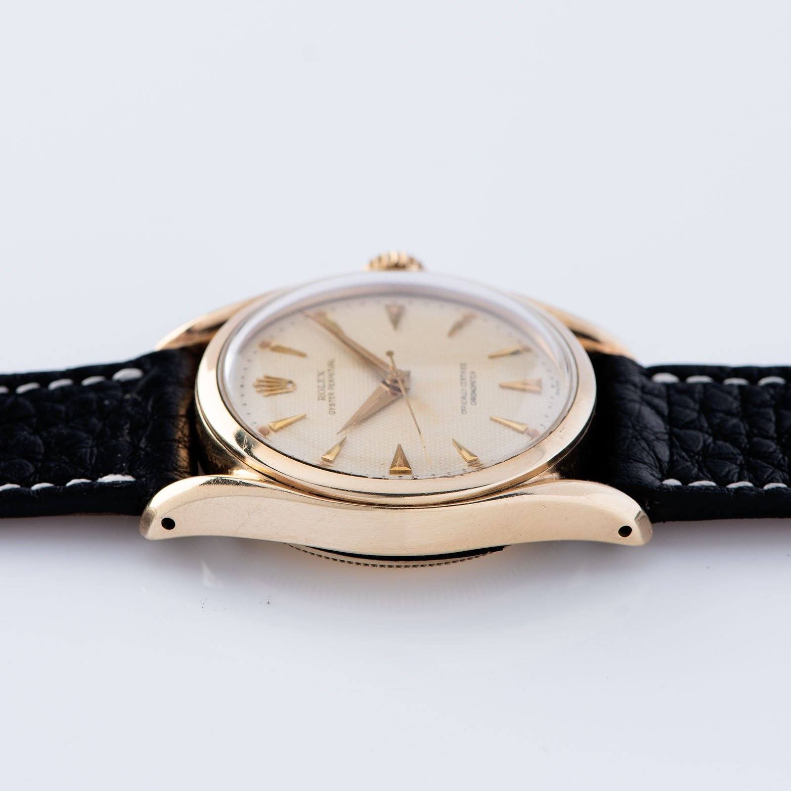 Rolex Oyster Perpetual Bombe Waffle Dial Gold 6102
