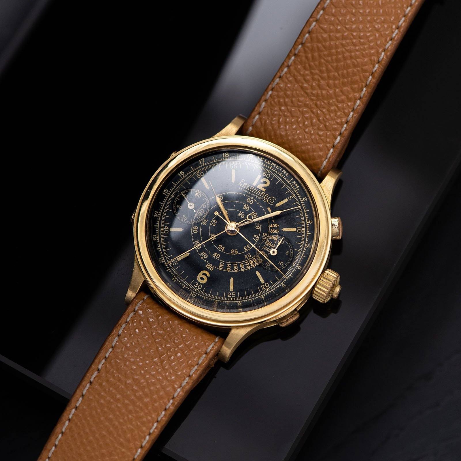 Eberhard Spilt Seconds Chronograph Yellow Gold Case Gilt Dial