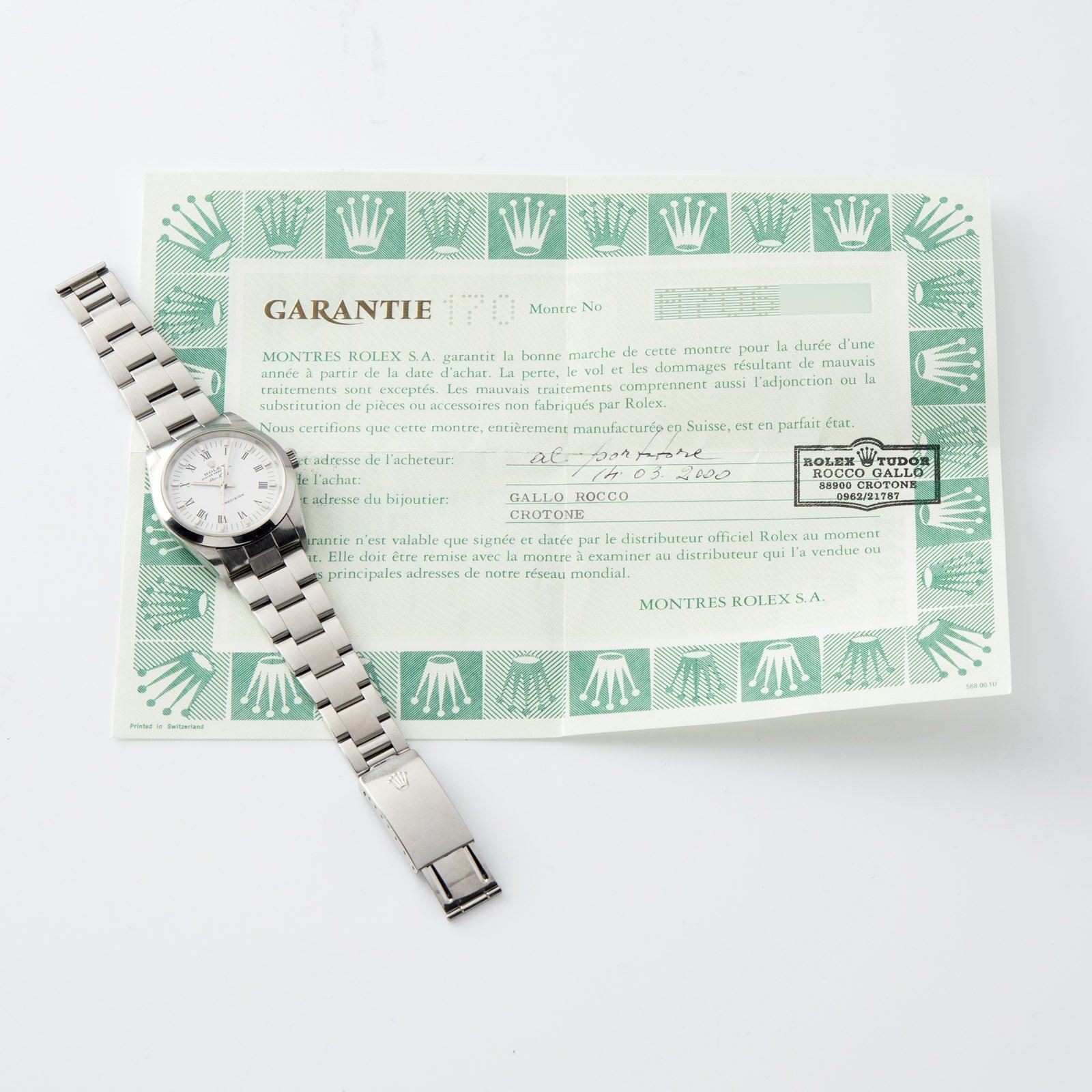 Rolex Air King Ref 14000 White Porcelain Dial Box and Papers