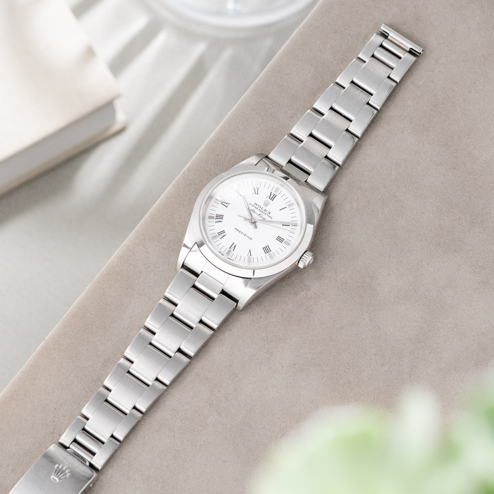 Rolex Air King Ref 14000 White Porcelain Dial Box and Papers