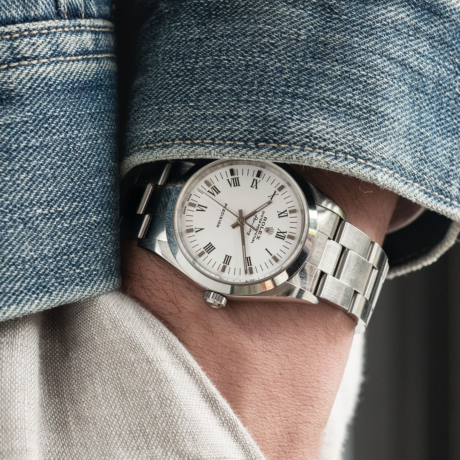 Rolex Air King Ref 14000 White Porcelain Dial Box and Papers