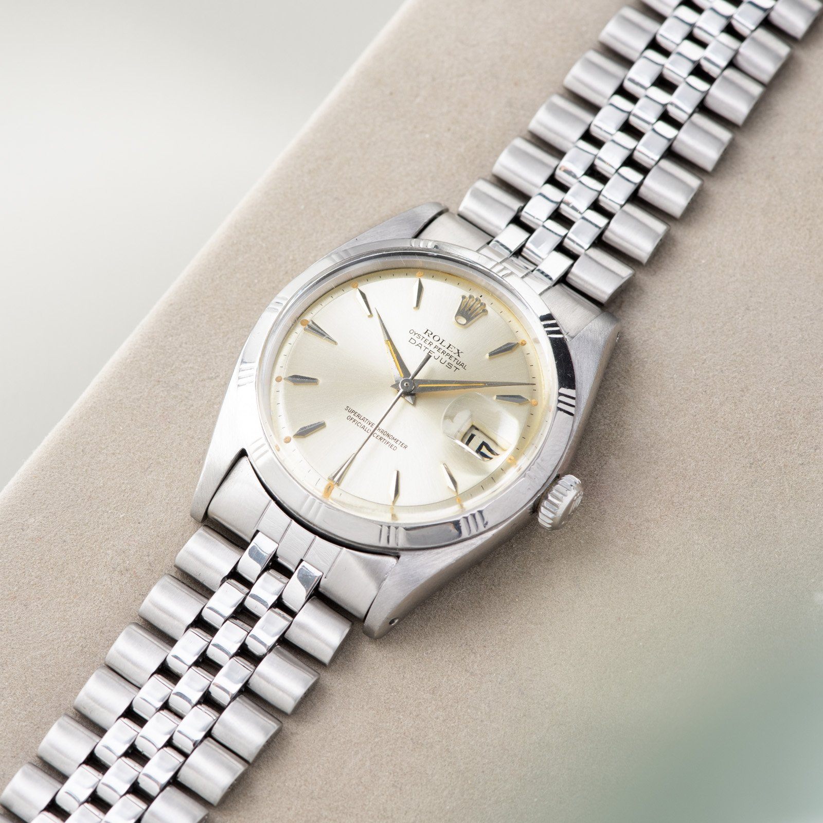 Rolex Datejust Silver Soleil Dial Rare Early 1603