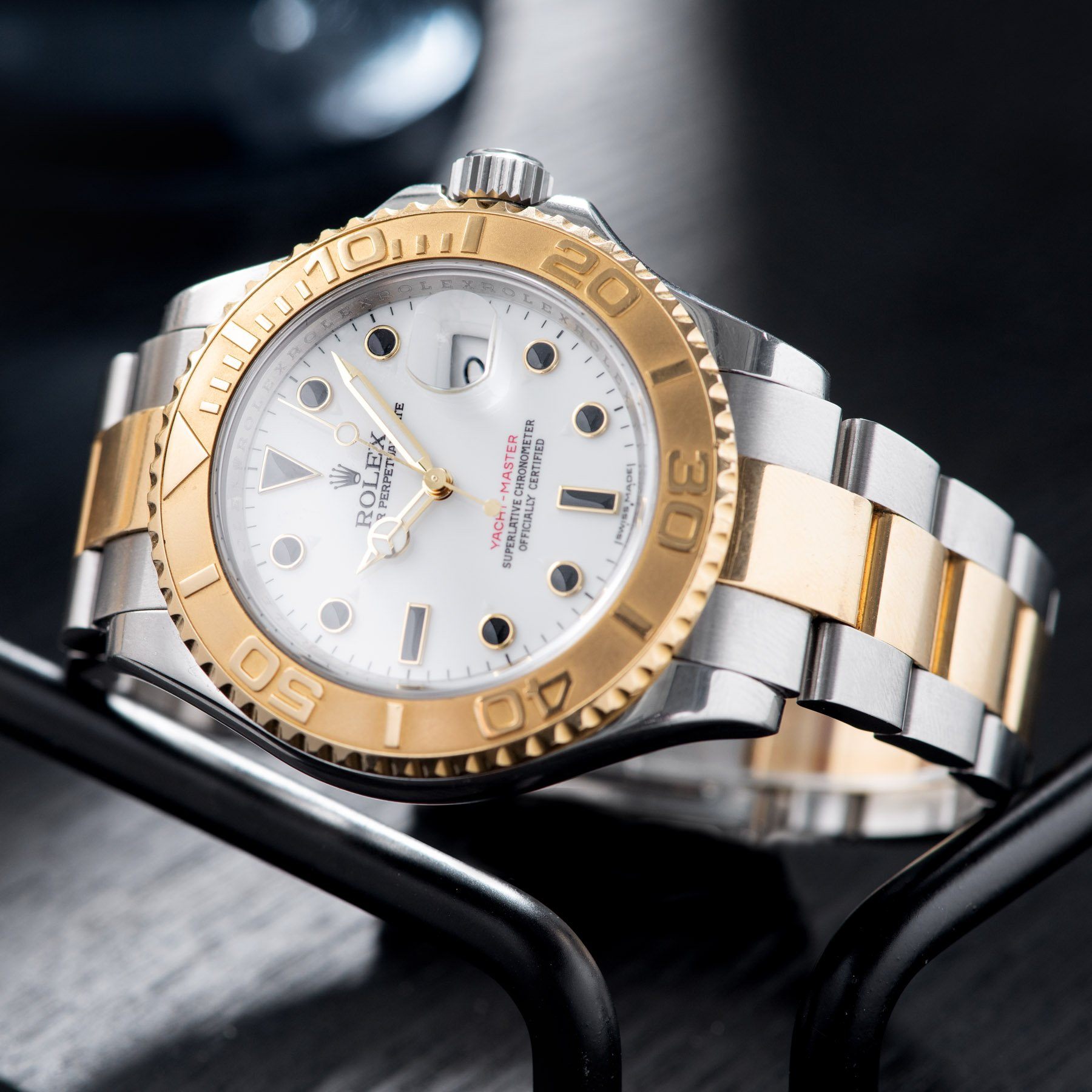 Rolex Yachtmaster Steel and Gold 16623 Onyx Markers with yellow gold bezel