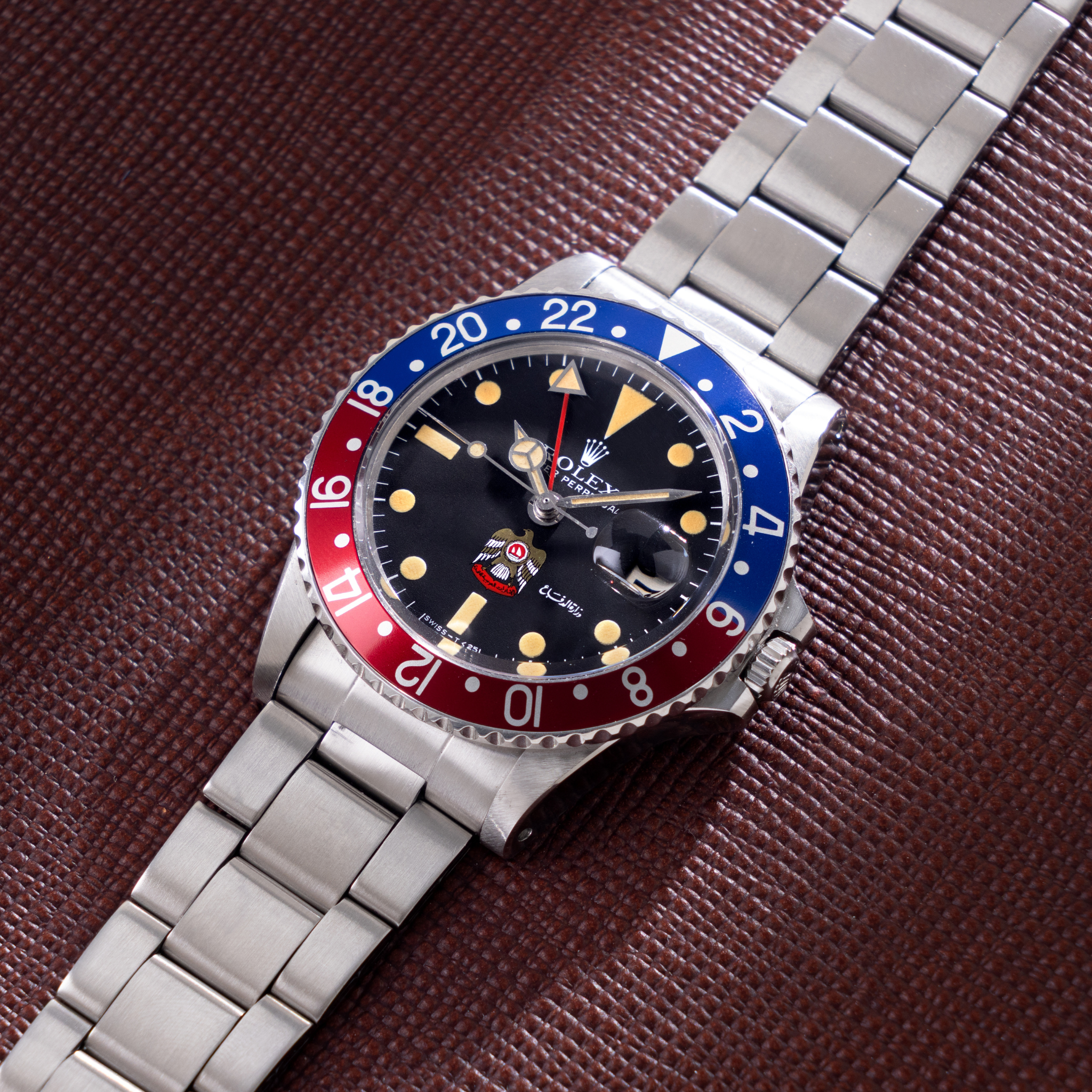 Rolex GMT-Master 1675 UAE ministry of Defence/ Quraysh Hawk logo dial with Rolex Geneva service papers