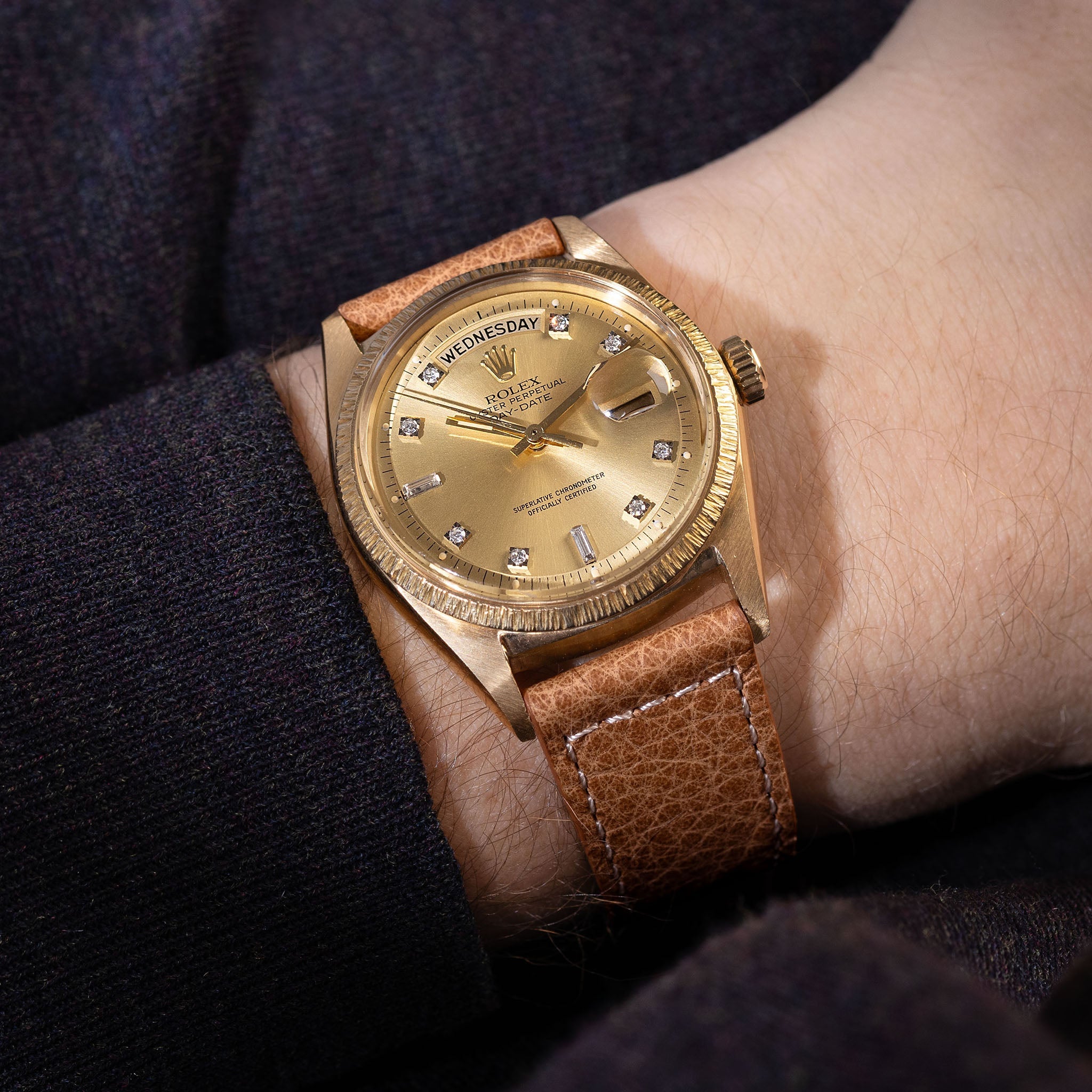 Grained_Brown_Leather_Watch_Strap_Rolex_Daydate_1807_Diamonds