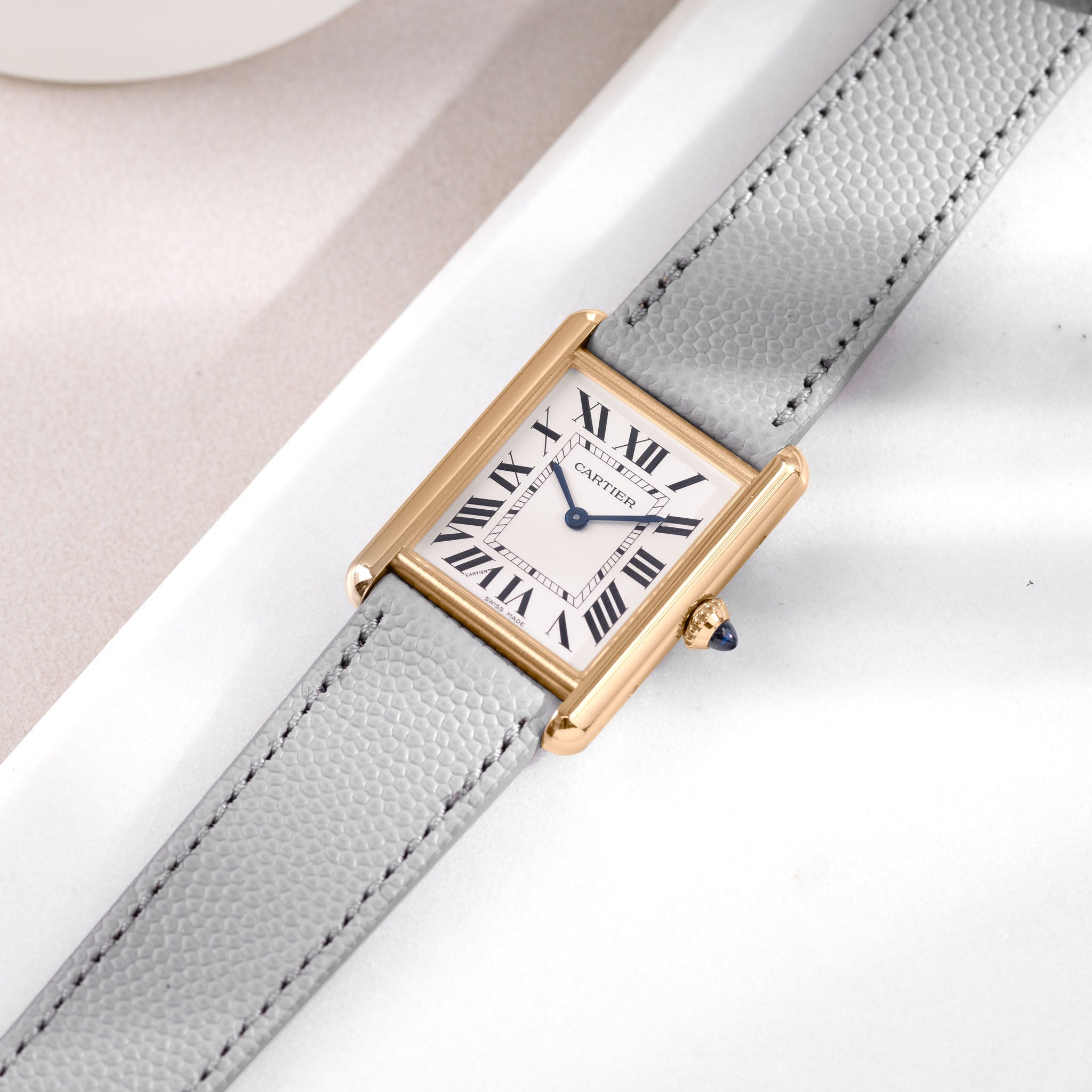 Strap for Cartier Tank Louis (2021-2024) - The Pebbled Bright Grey