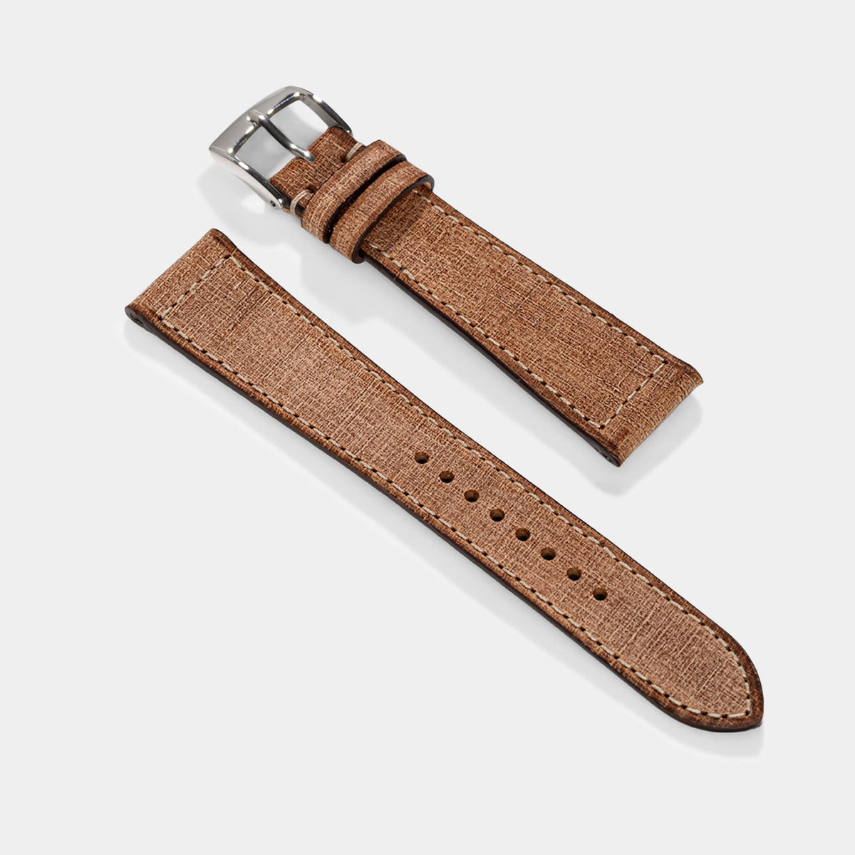 Linen Boxed Leather Watch Strap - Elegant Brown