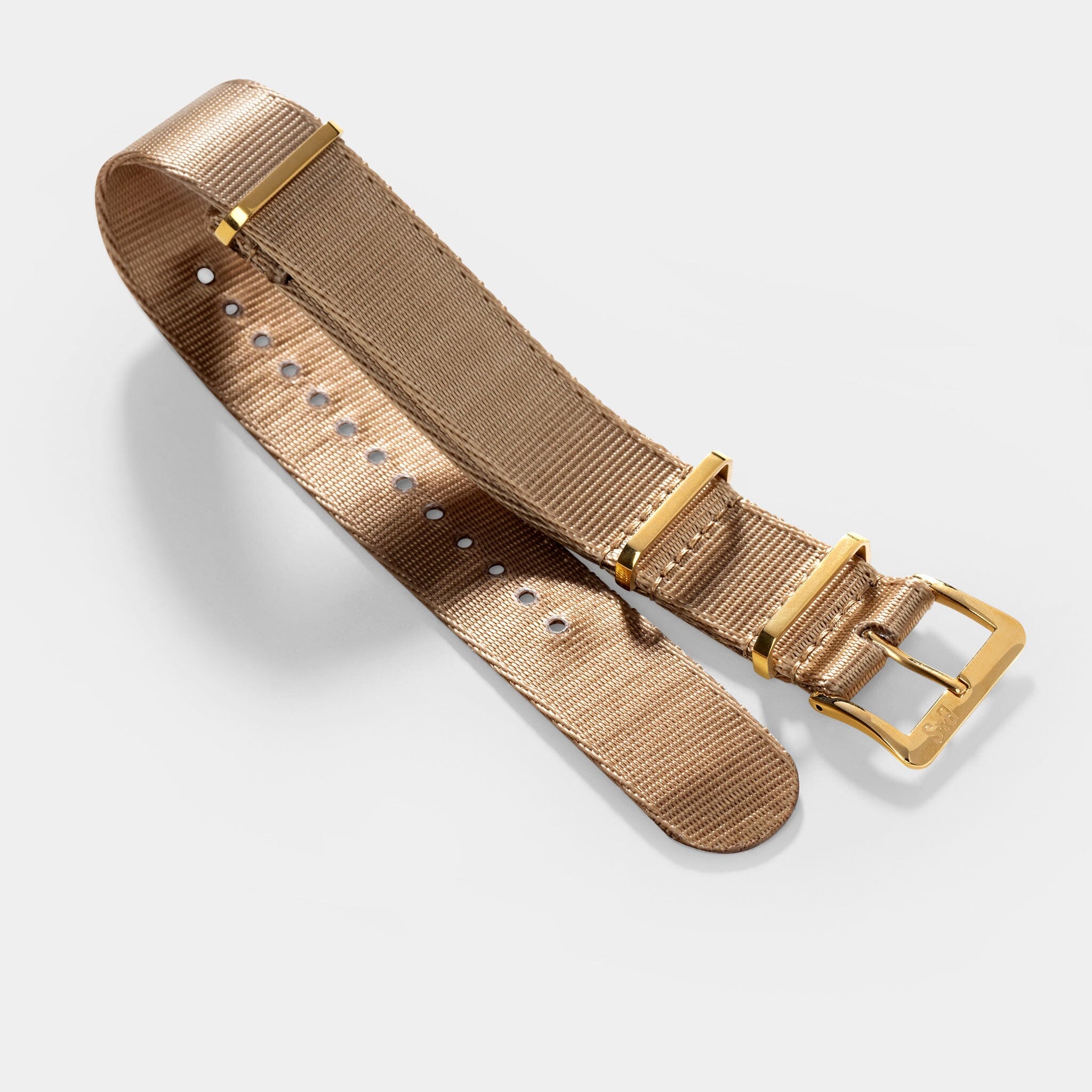 Sample Sale - Deluxe Nylon Single Pass Watch Strap Coyote Brown - Gold - 22mm