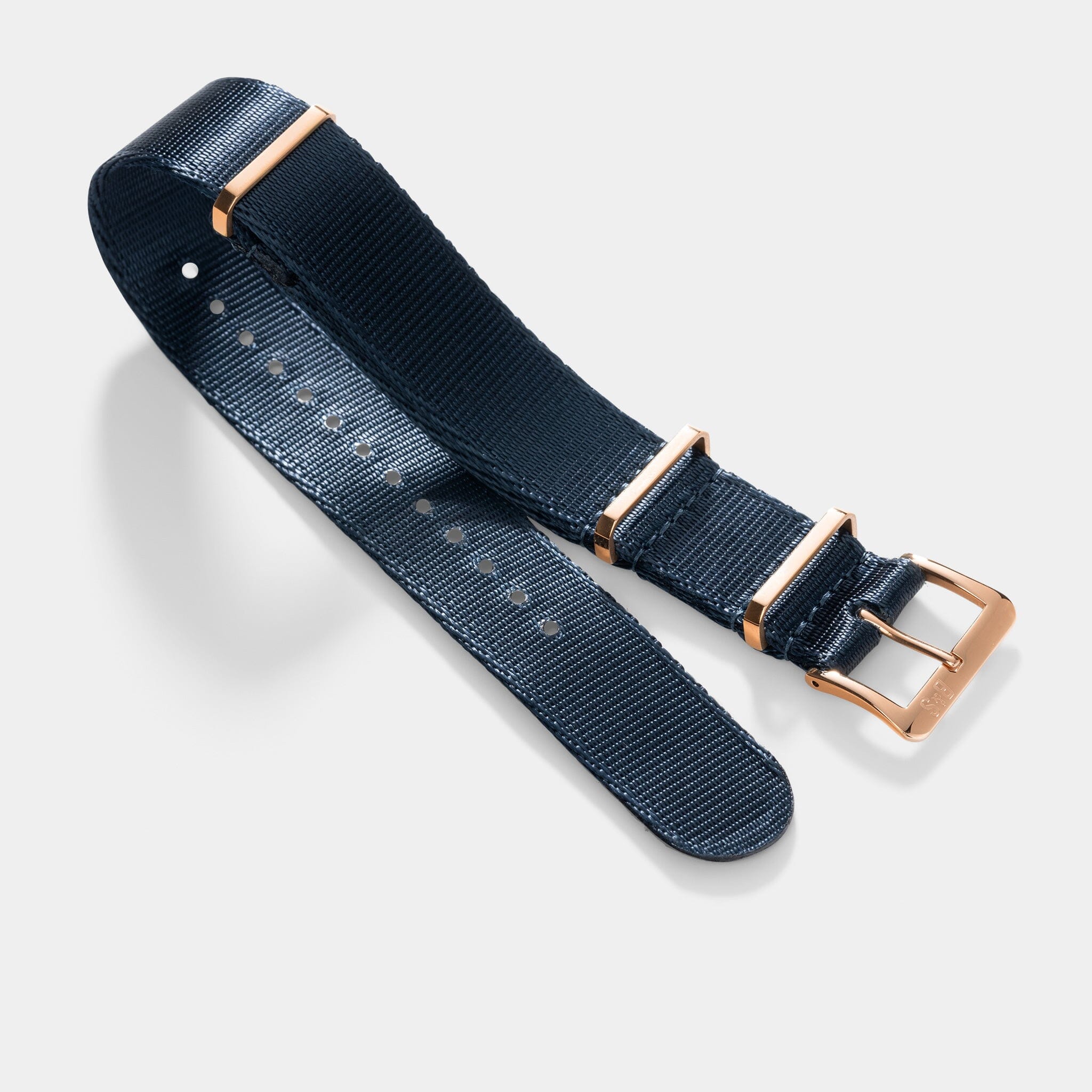Sample Sale - Deluxe Nylon Single Pass Watch Strap Navy Blue - Rose Gold - 22mm