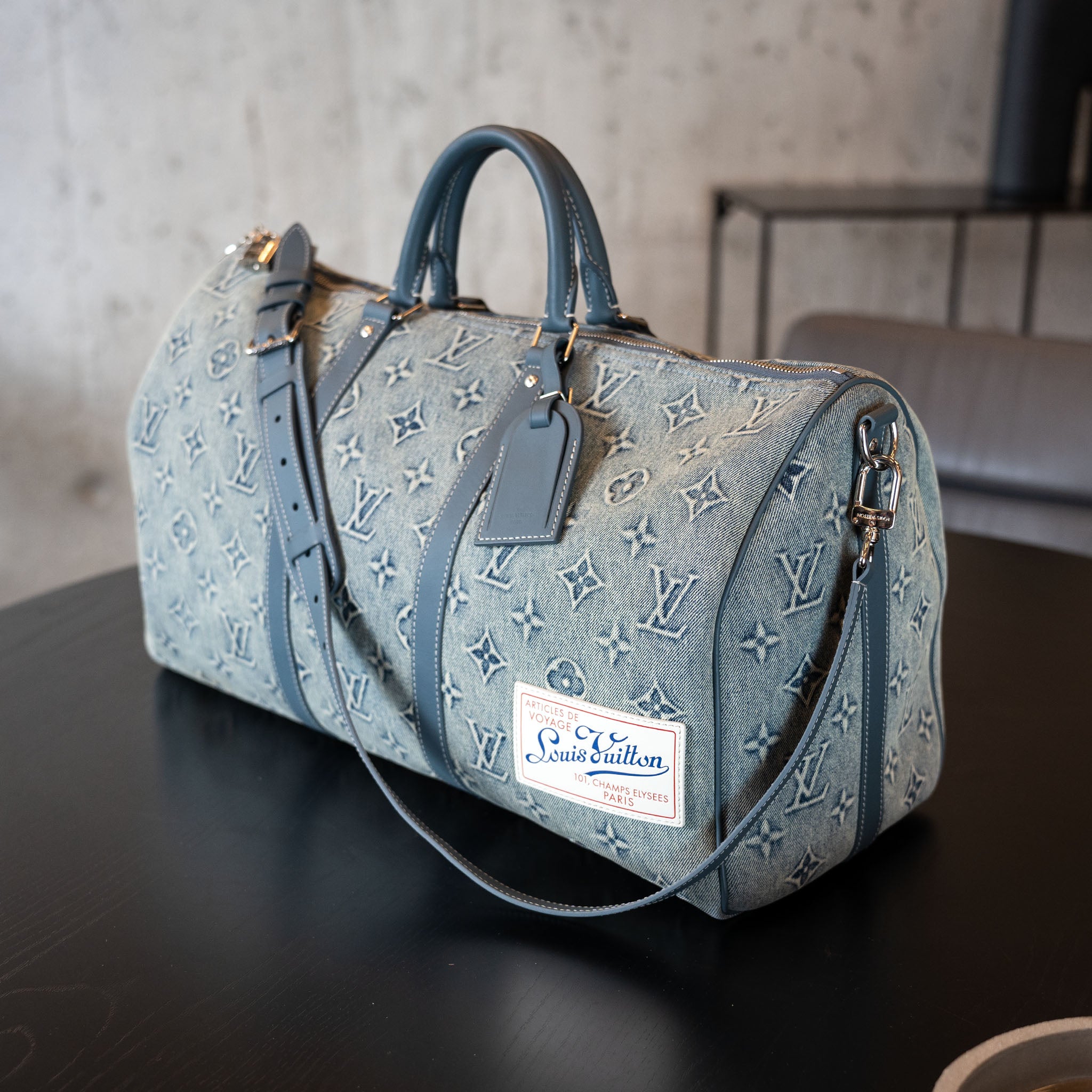 Louis Vuitton Monogram Washed Denim Keepall Bandouliere 50 Blue