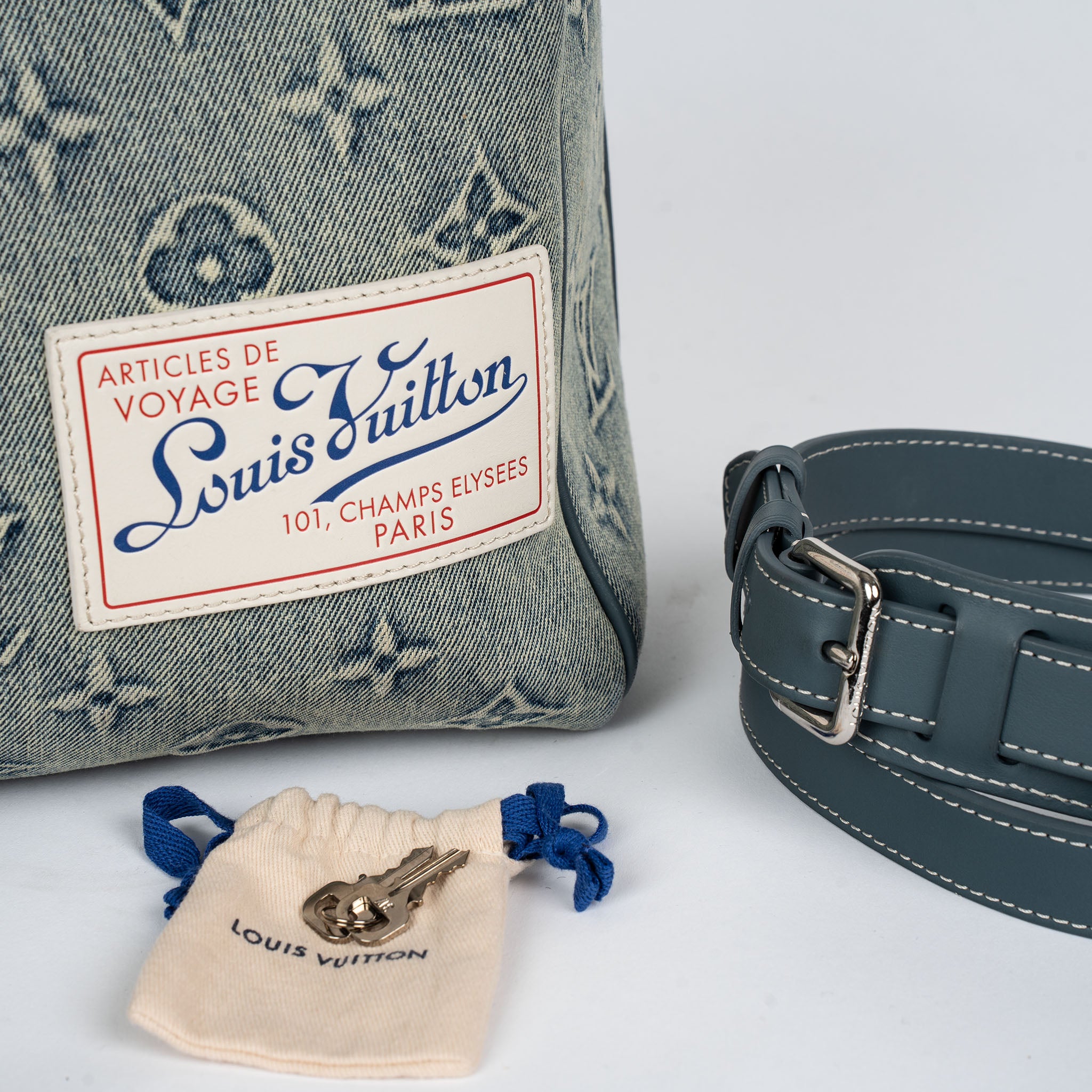 Louis Vuitton Monogram Washed Denim Keepall Bandouliere 50 Blue