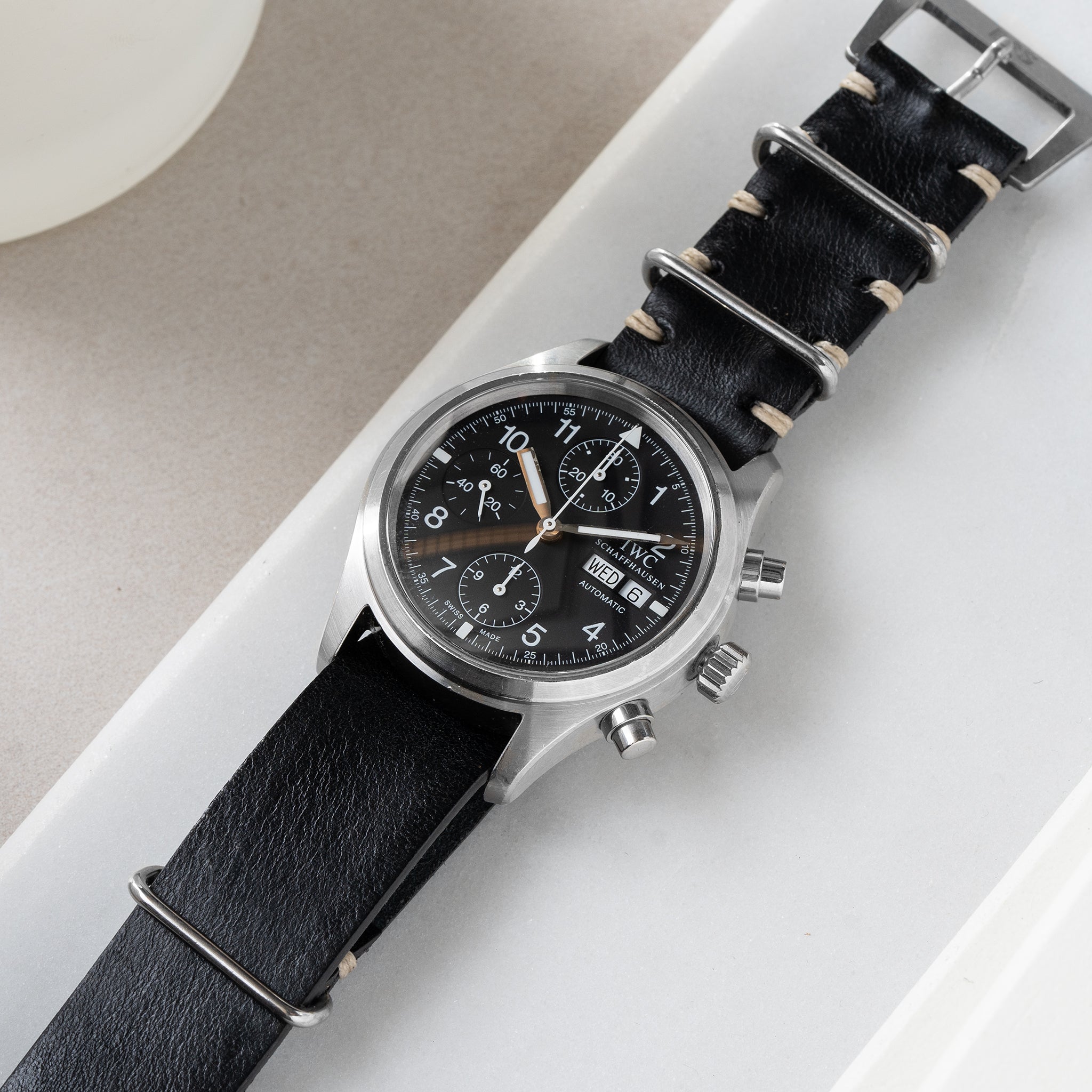 Strap for IWC Flieger Chronograph - Black Single Pass Leather (20mm)