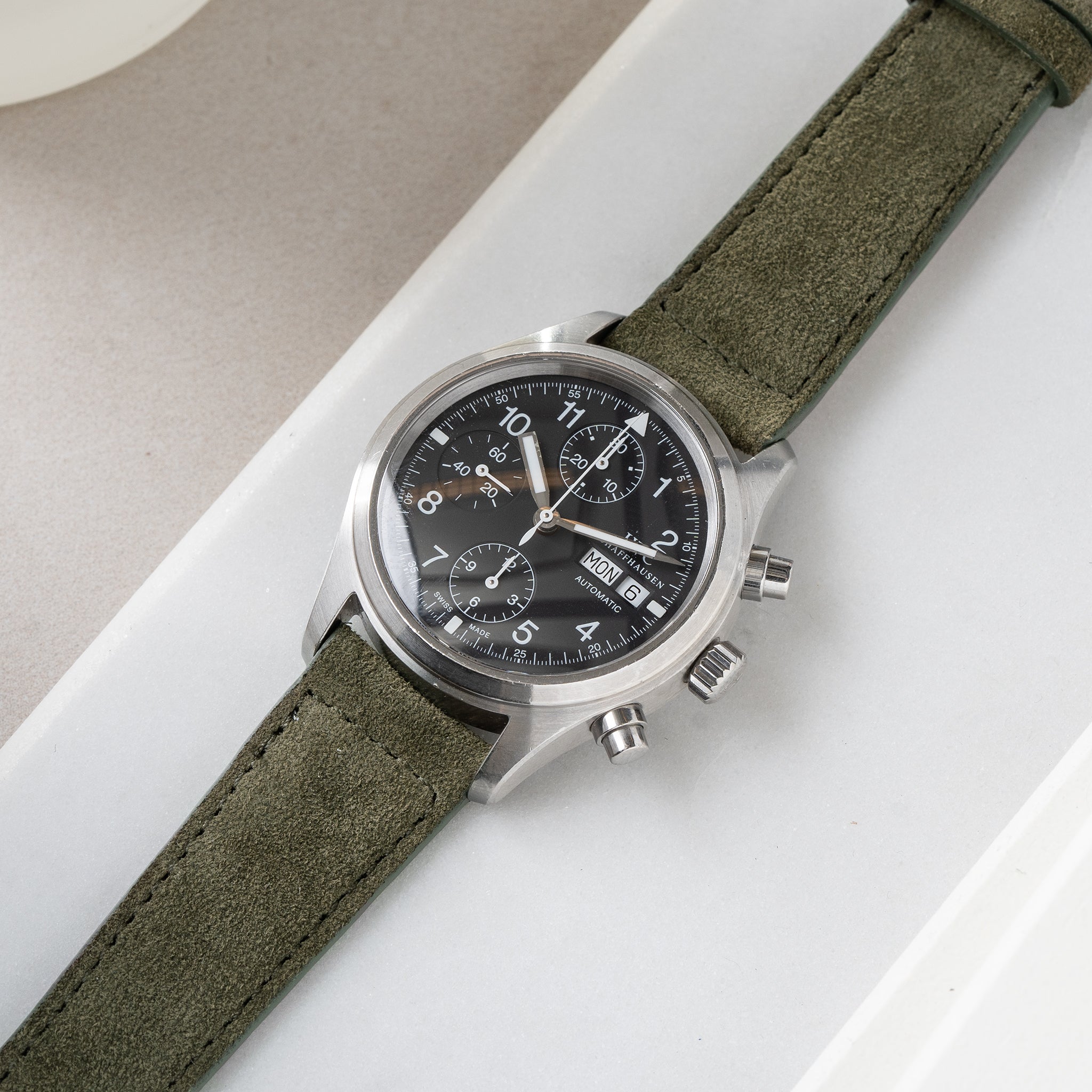 Strap for IWC Flieger Chronograph - Dark Olive Green Suede (20mm)