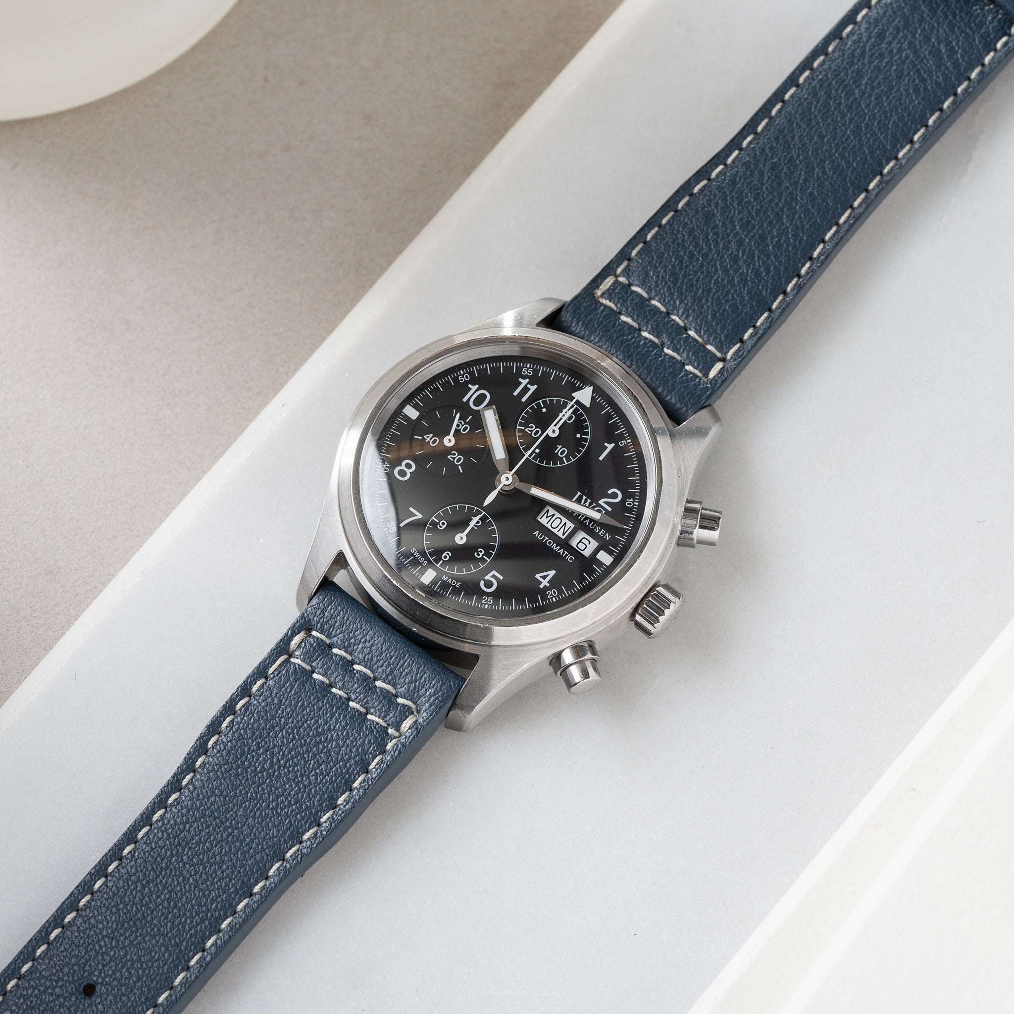 Strap for IWC Flieger Chronograph -Blue Aviator Leather (20mm)