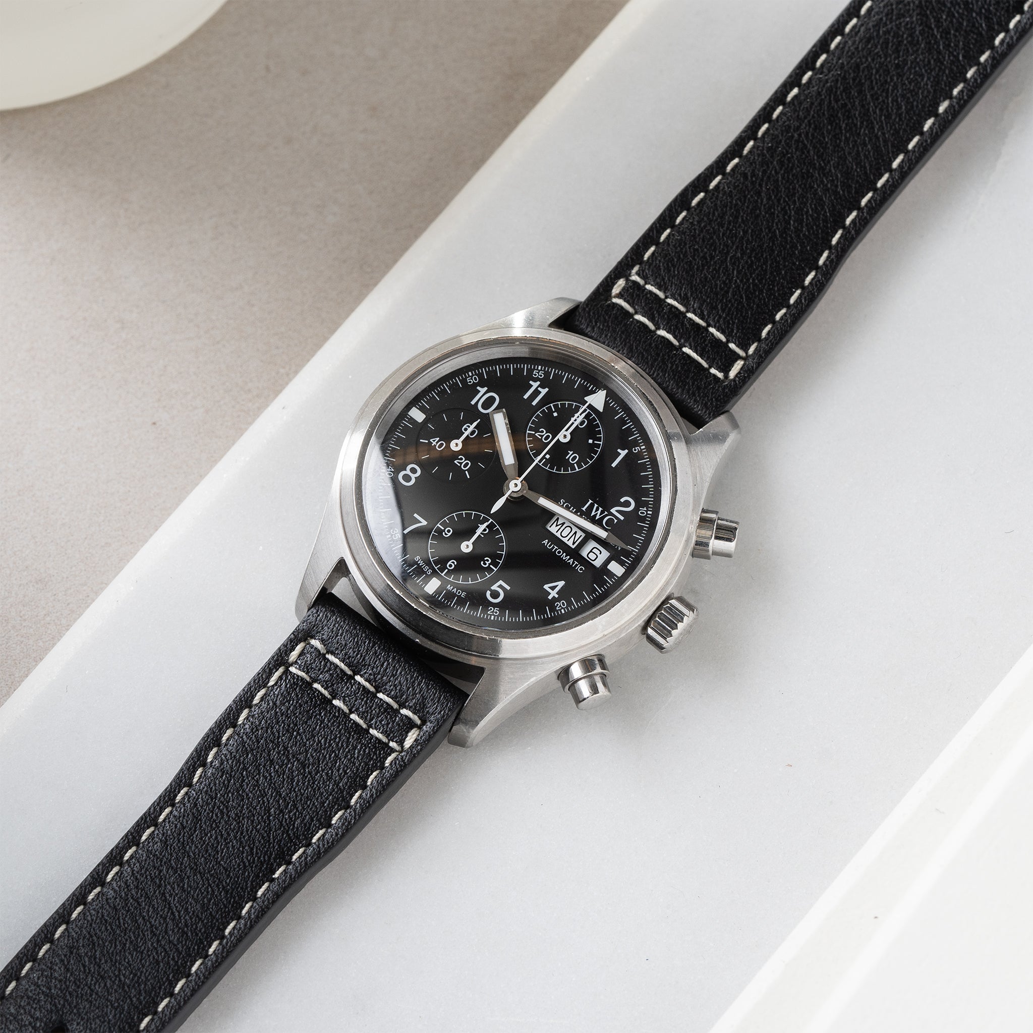 Strap for IWC Flieger Chronograph - Black Aviator Leather (20mm)
