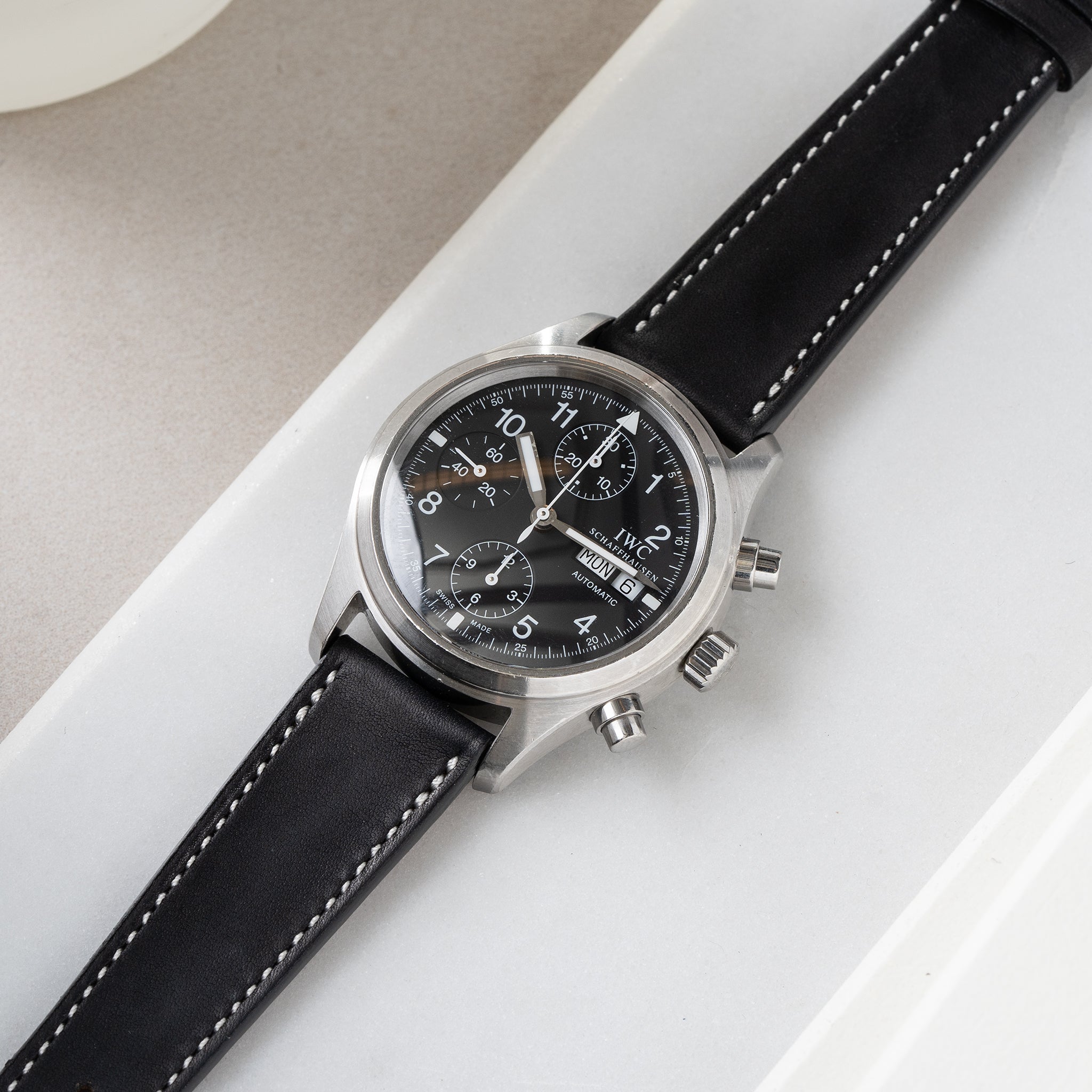 Strap for IWC Flieger Chronograph - Luxury Black Leather (20mm)