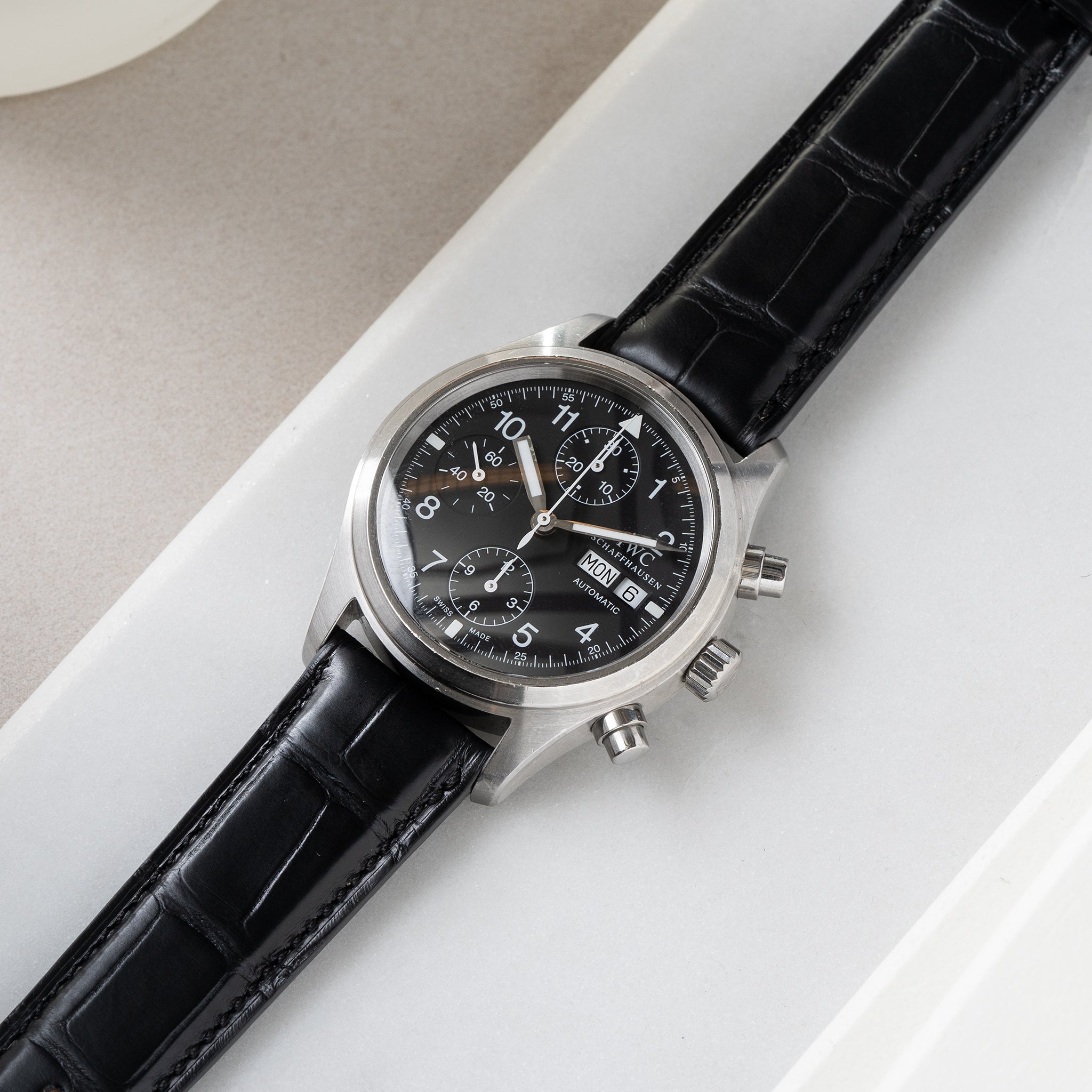 Strap for IWC Flieger Chronograph - Black Full Cut Alligator (20mm)