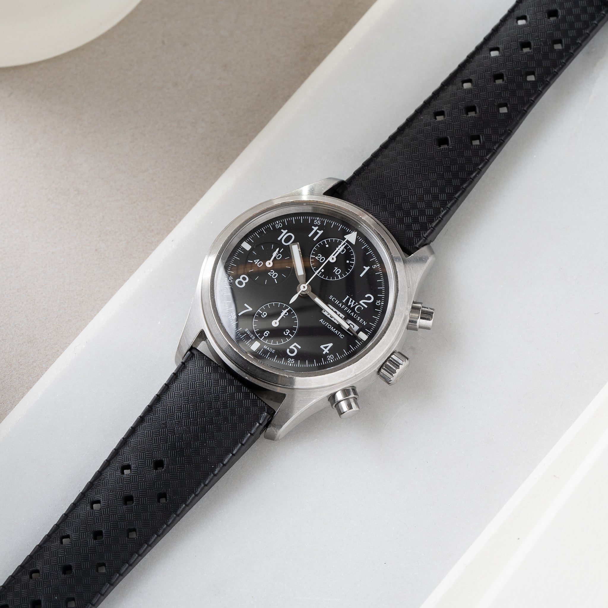 Strap for IWC Flieger Chronograph - Nautic Basket Weave Black Rubber (20mm)