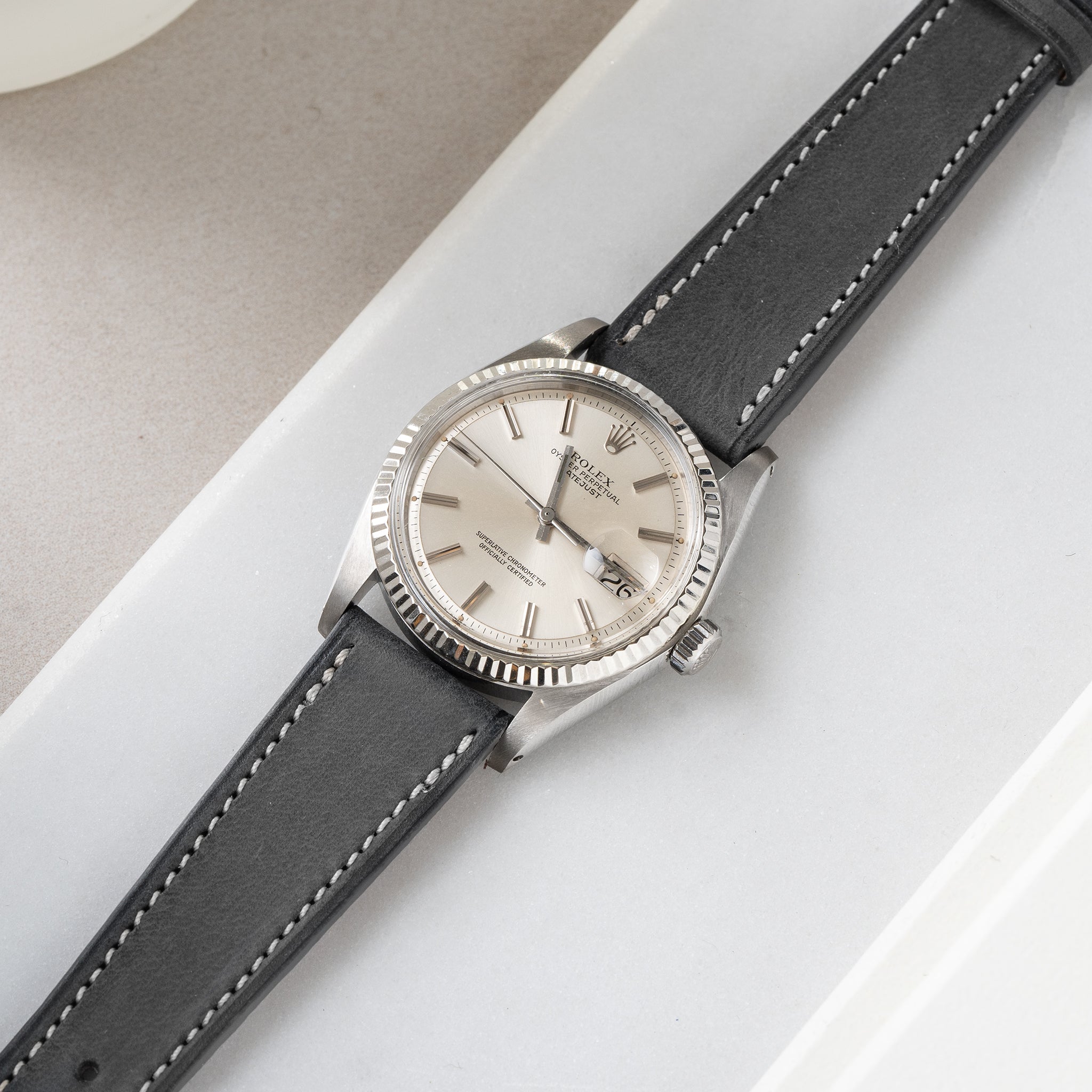 Strap for Rolex Datejust 1601 1603 16014 16030 - Dark Ash Grey Leather