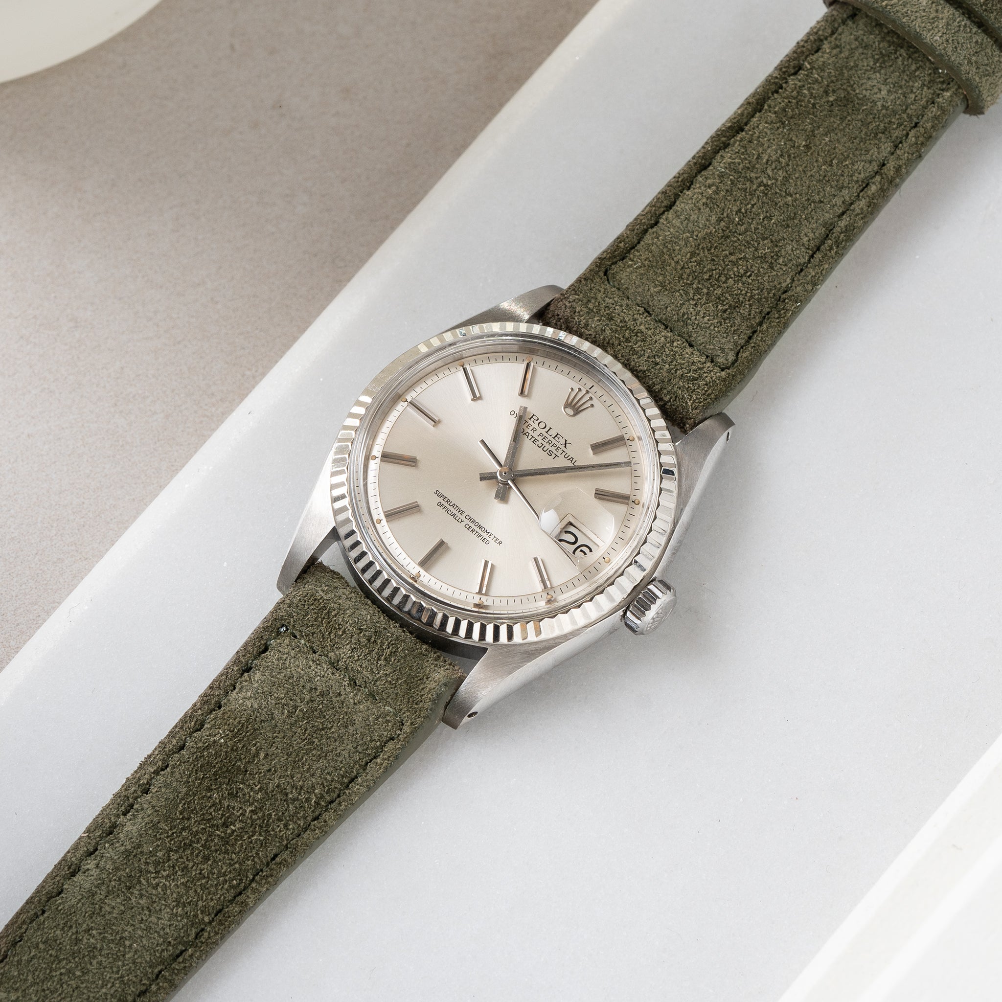 Strap for Rolex Datejust 1601 1603 16014 16030 - Dark Olive Green Suede Leather
