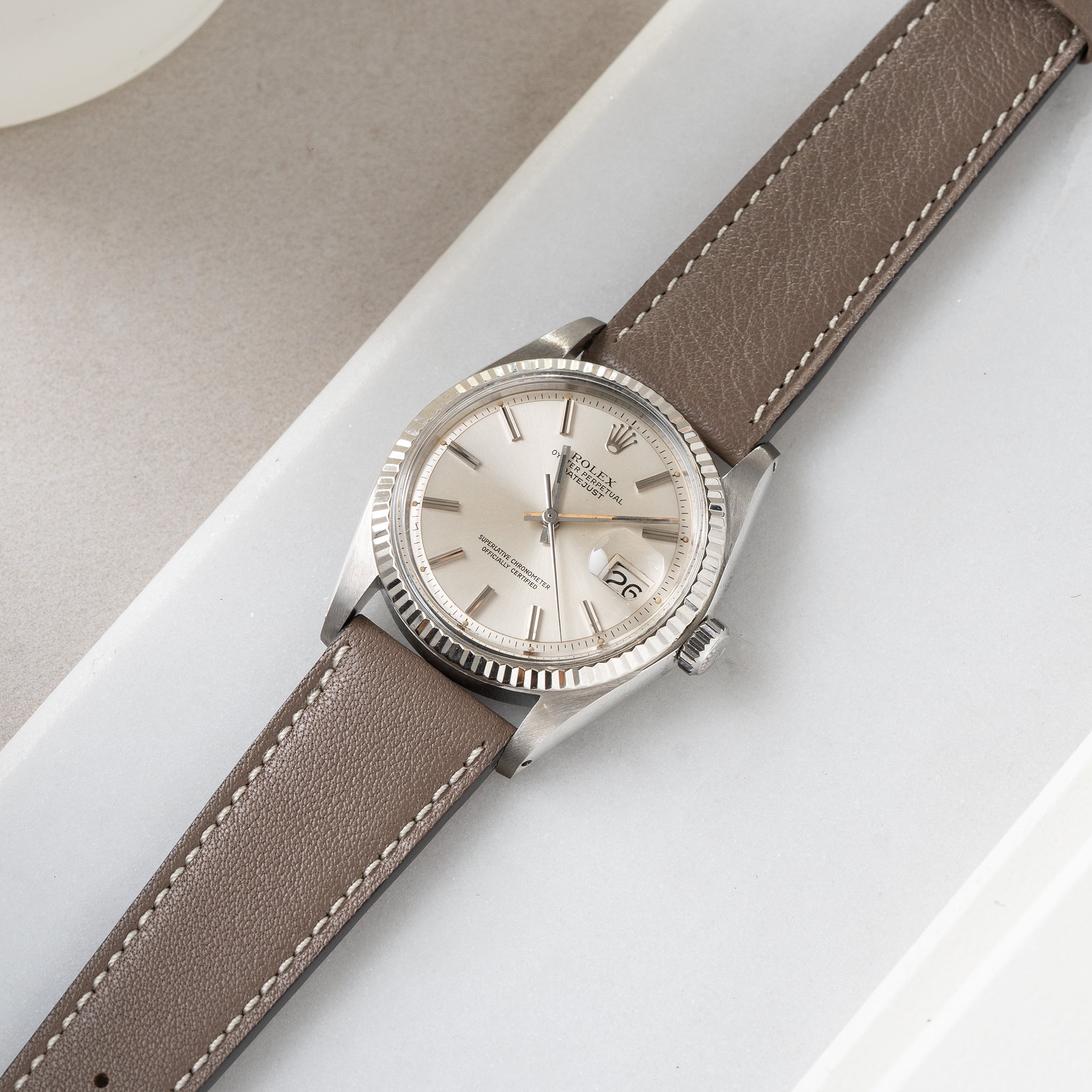 Strap for Rolex Datejust 1601 1603 16014 16030 - Taupe Grey Leather