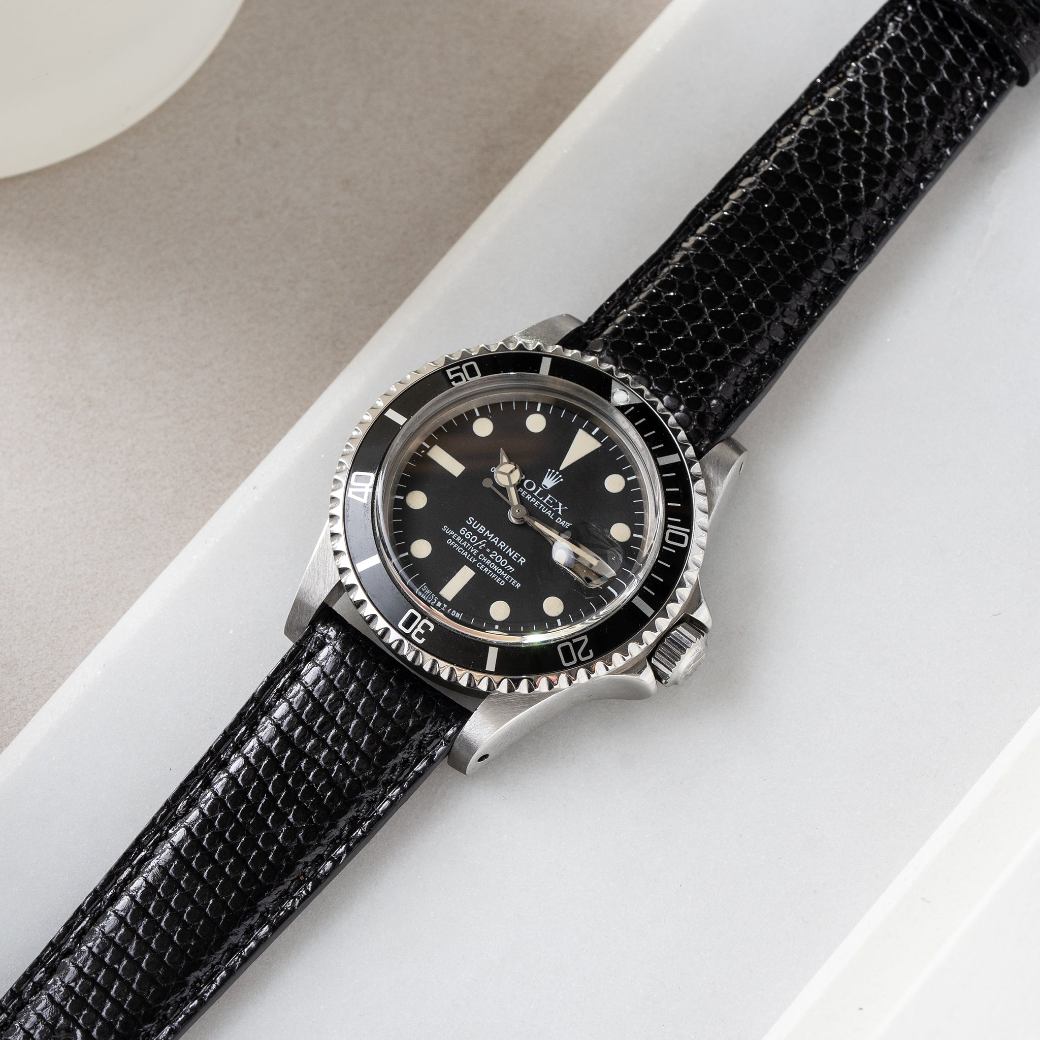 Strap for Rolex Submariner 5513 & 1680 - Brilliant Black Lizard Leather