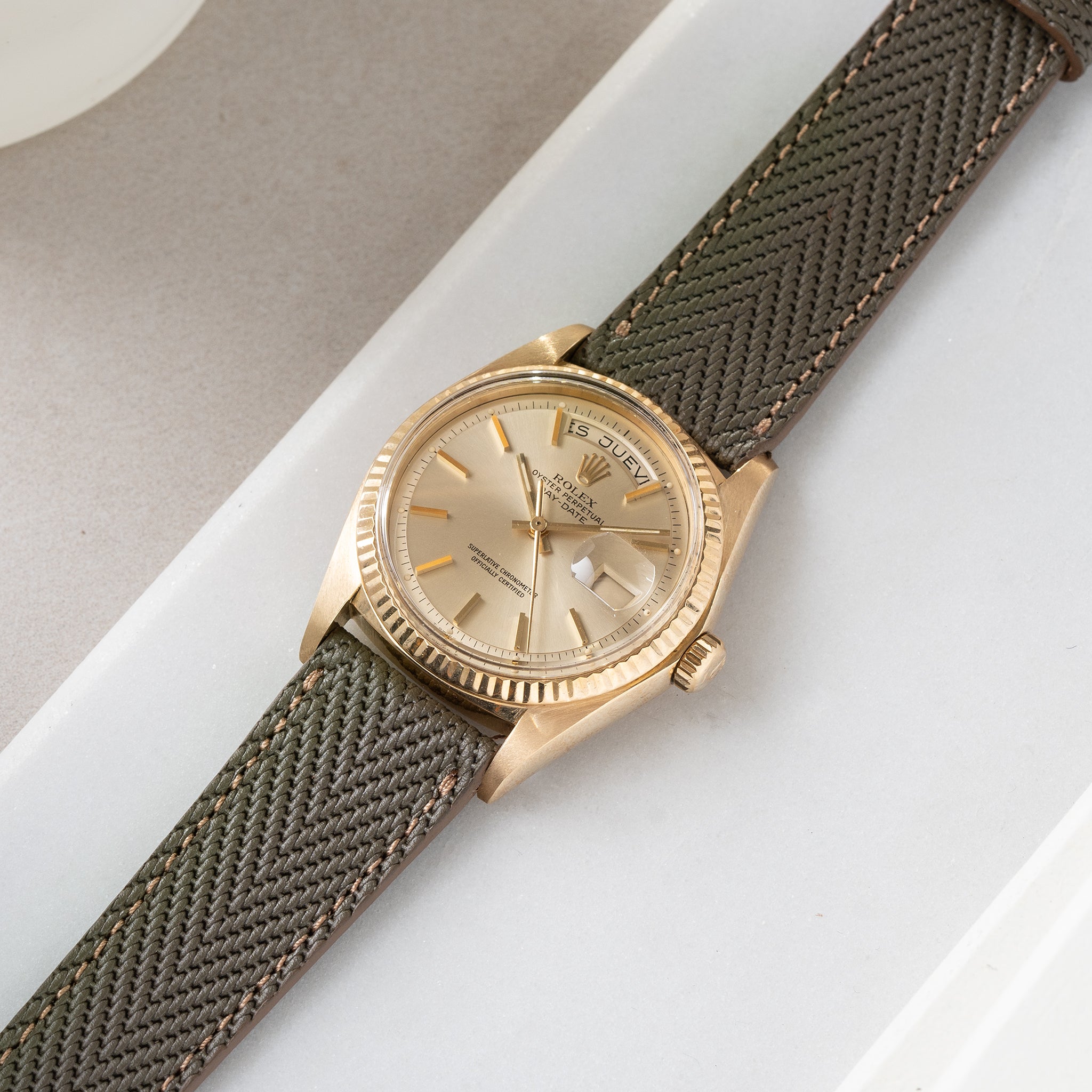Strap for Rolex Day Date - Olive Herringbone Leather