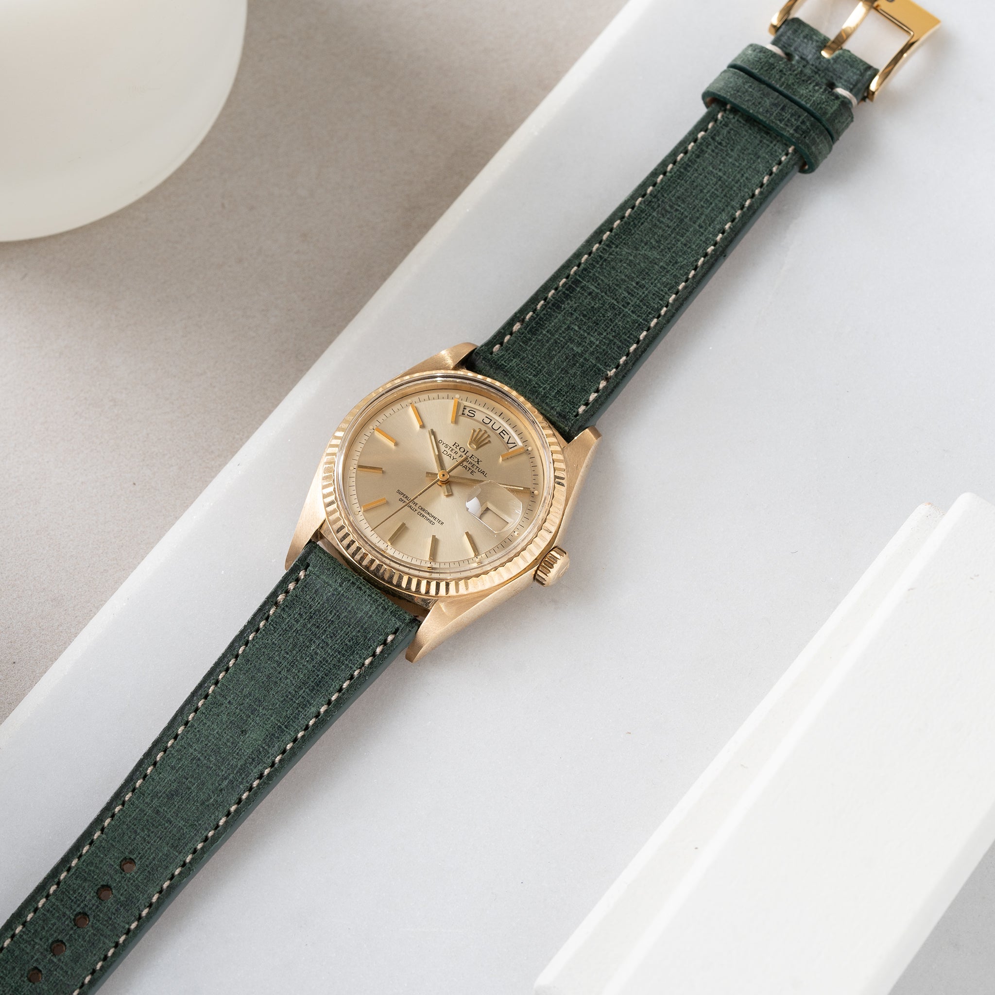 Strap for Rolex Day Date - Linen Leather Elegant Green