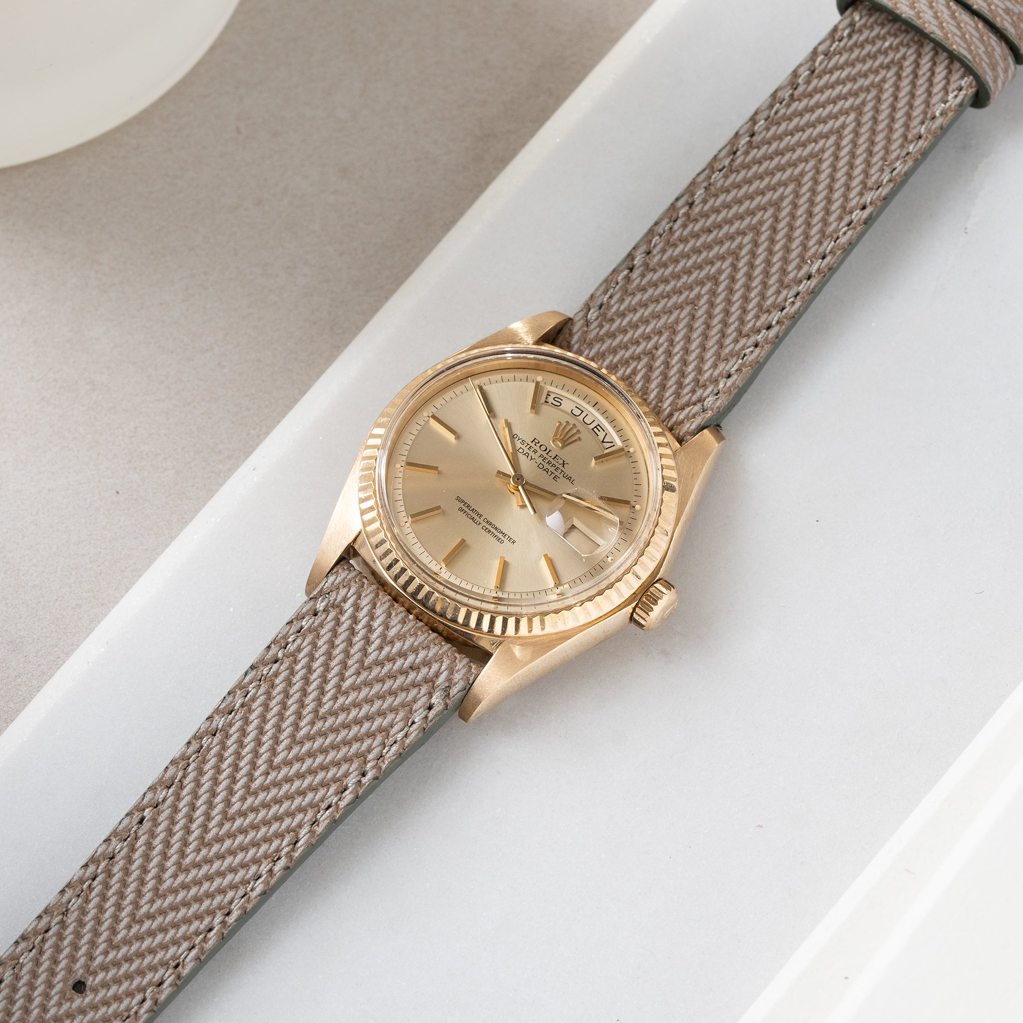 Strap for Rolex Day Date - Taupe Herringbone Leather