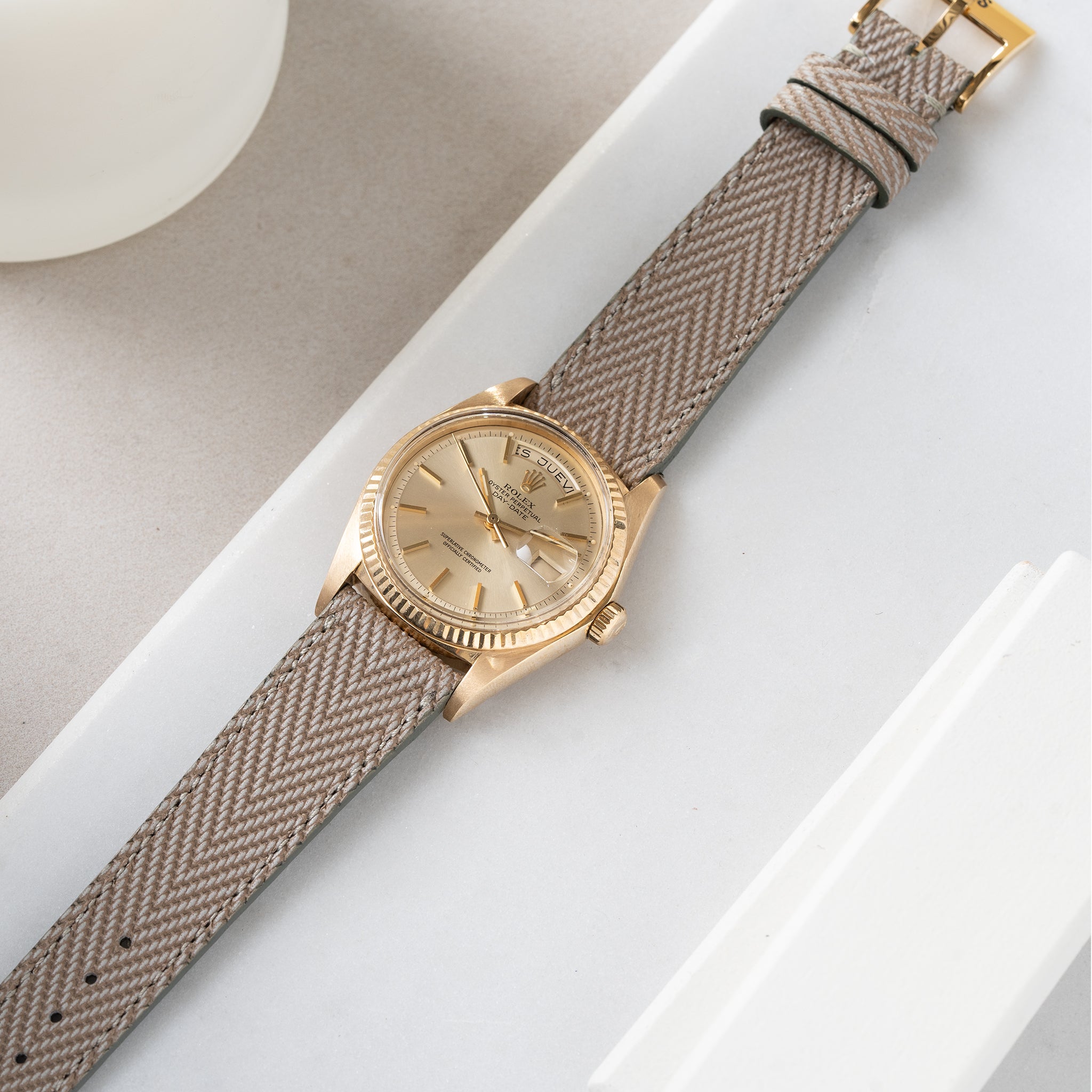Strap for Rolex Day Date - Taupe Herringbone Leather