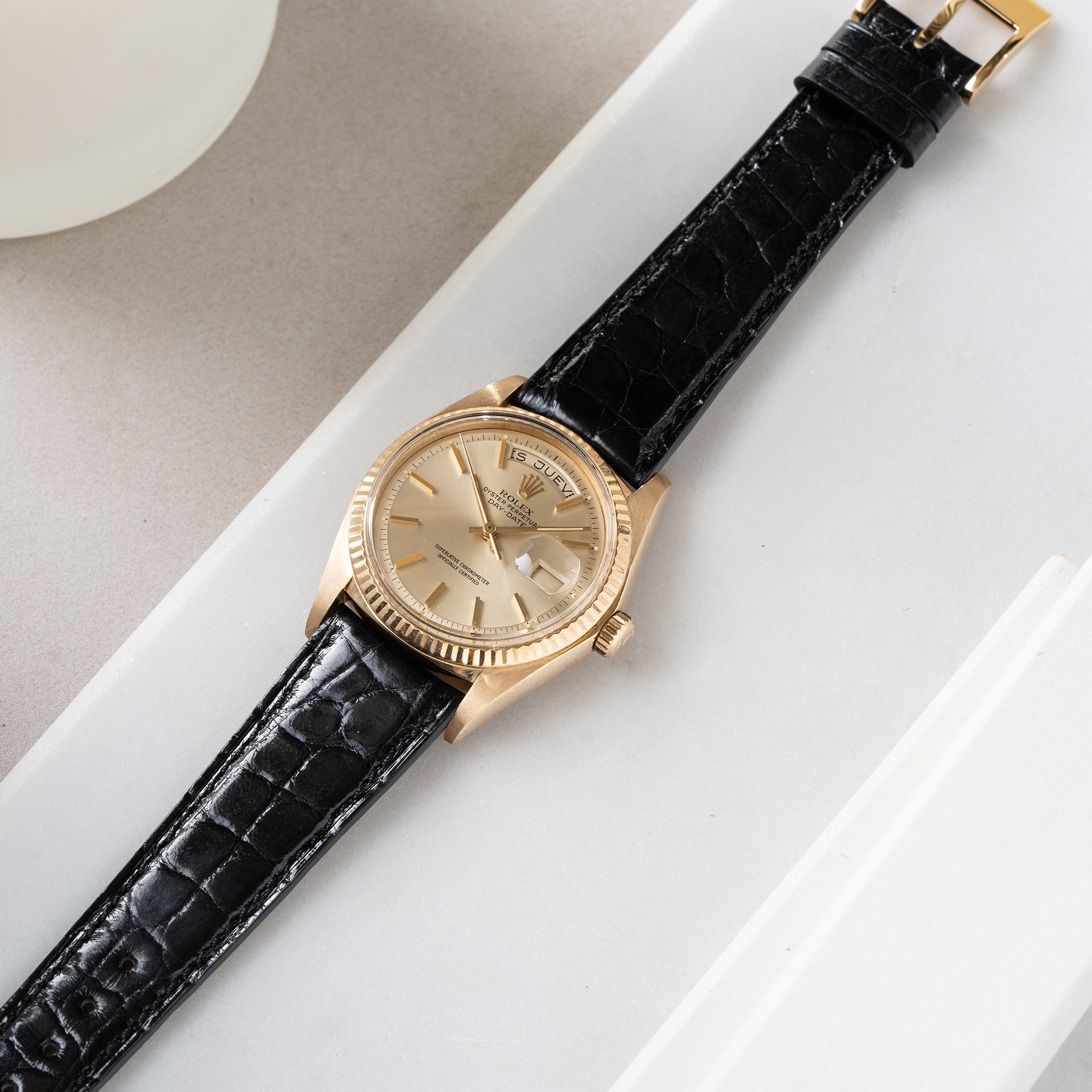 Strap for Rolex Day Date - Brilliant Black Alligator Leather