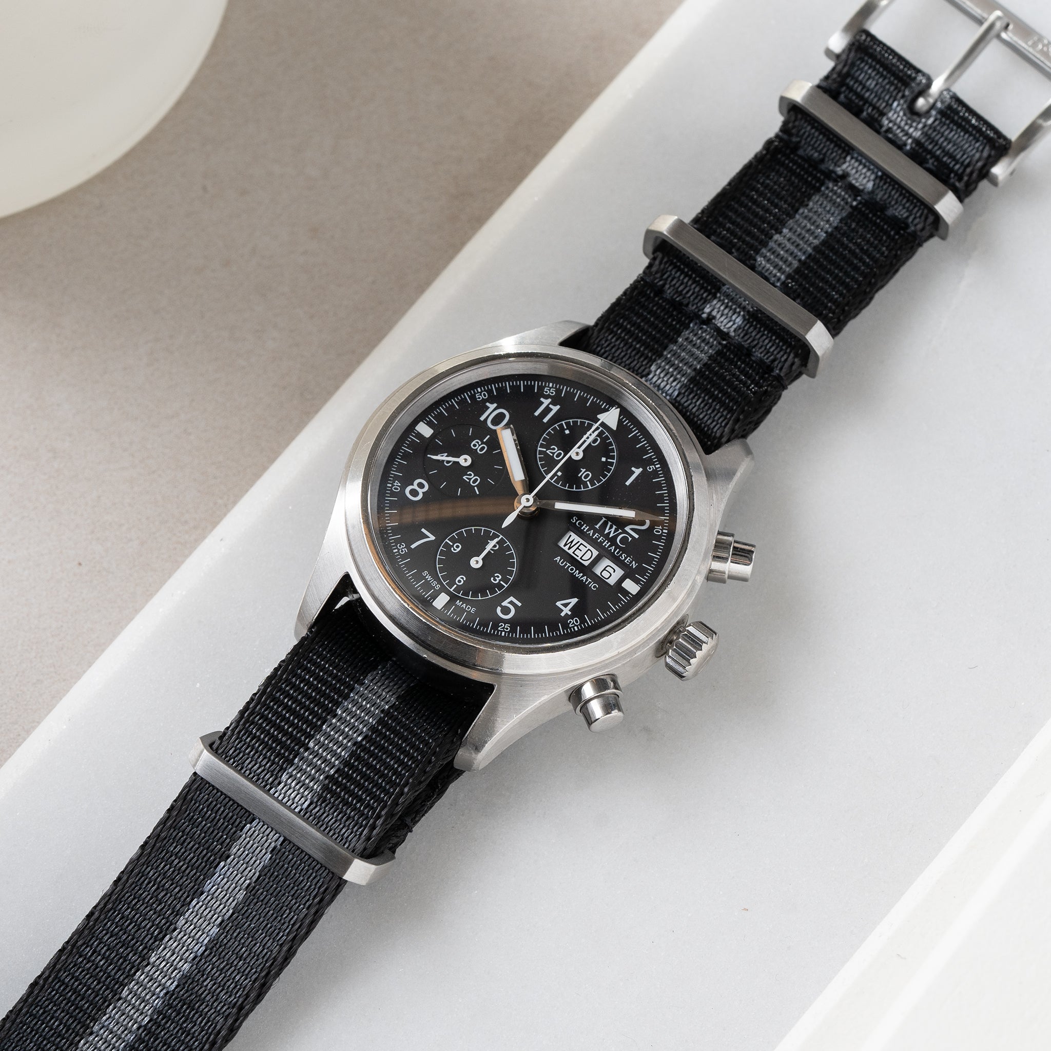 Strap for IWC Flieger Chronograph - Nylon Single Pass Black Striped (20mm)