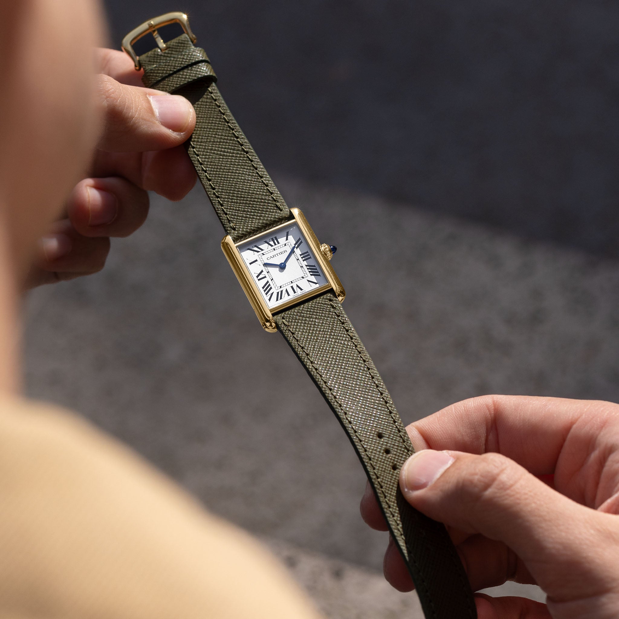 Saffiano Olive Green Leather Watch Strap