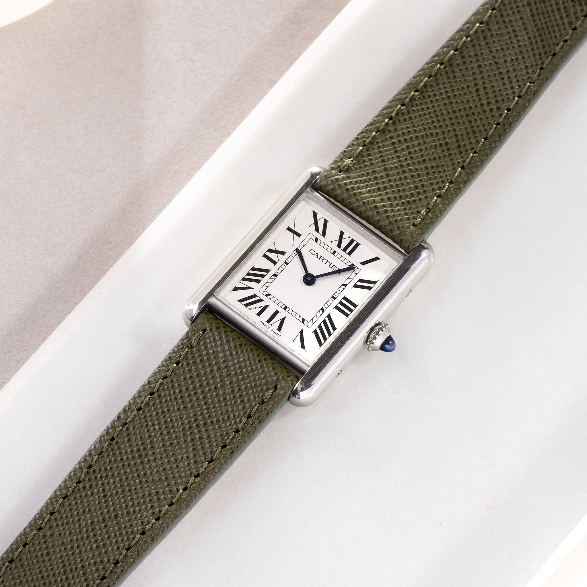 Strap for Cartier Tank Must (2021-2024) - The Saffiano Olive