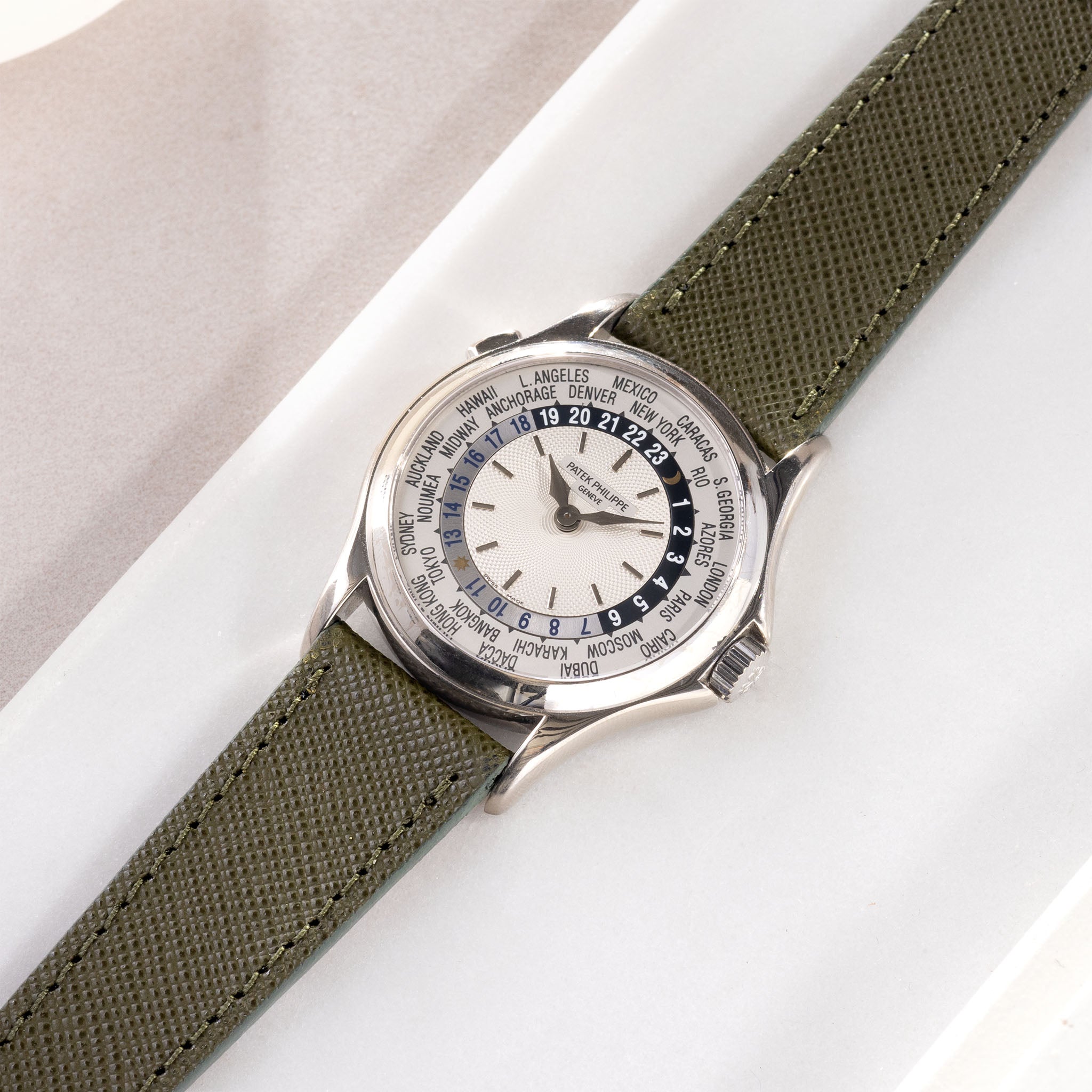 Saffiano Olive Green Leather Watch Strap