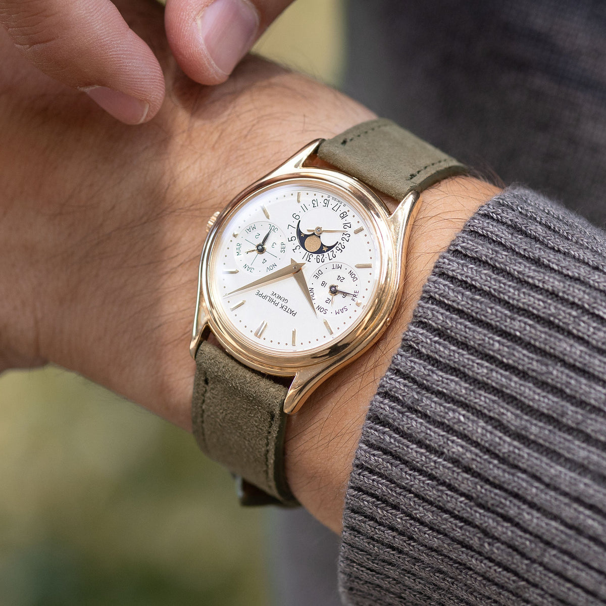 Goatskin Suede Leather Watch Strap - Muted Olive