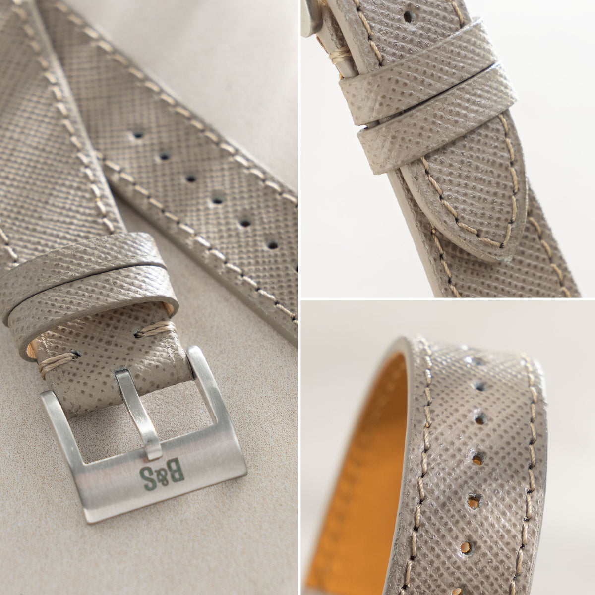 Saffiano Taupe Leather Watch Strap
