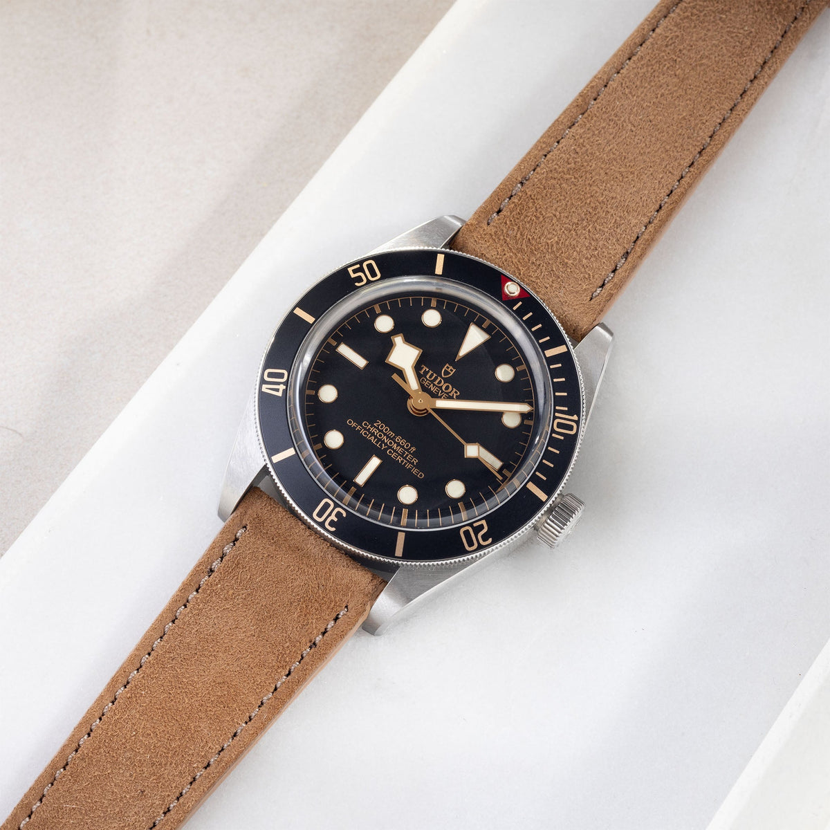 Goatskin Suede Leather Watch Strap - Warm Cognac Tudor Black Bay 58