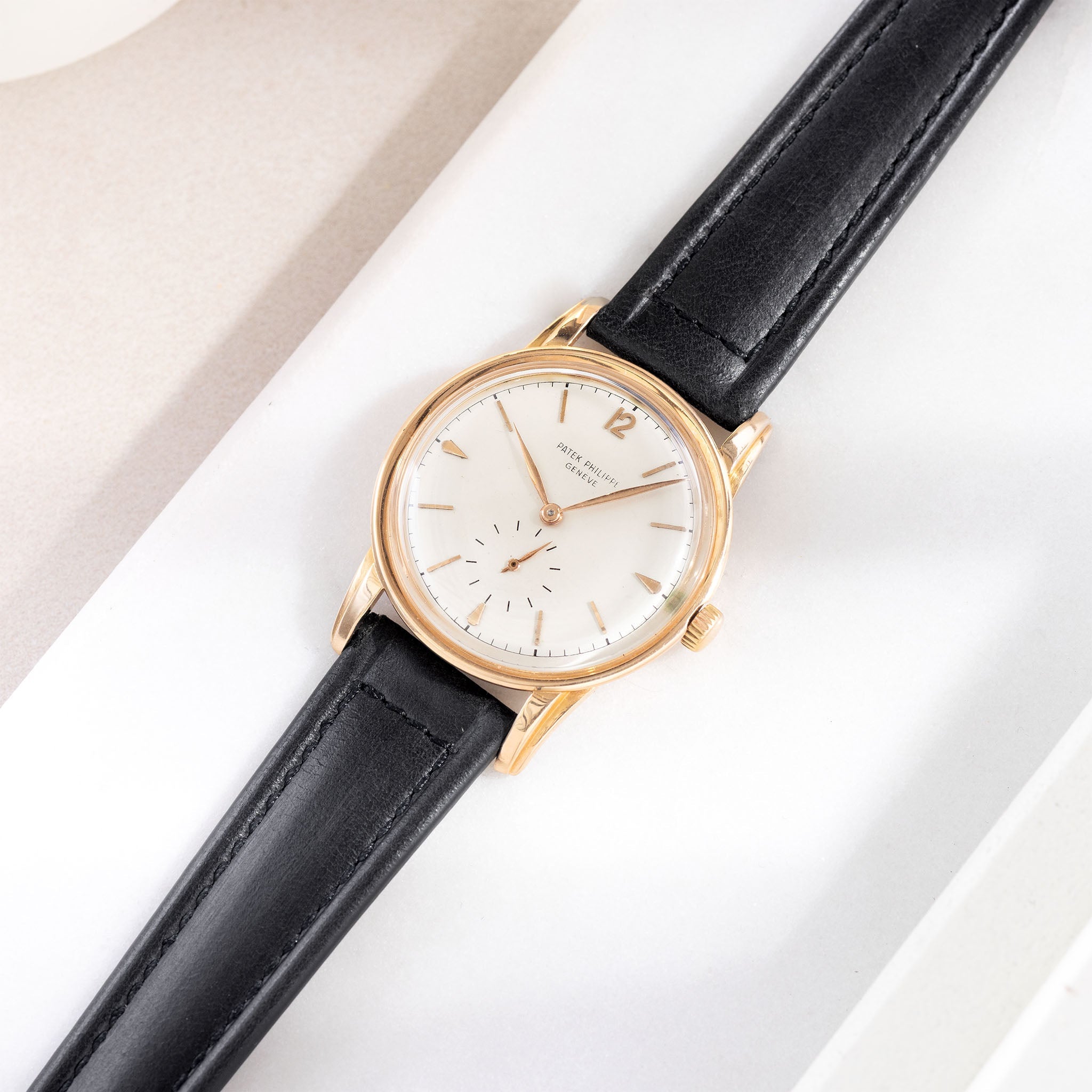 Black Sculptured Smooth Calfskin Watch Strap – Retro Dress