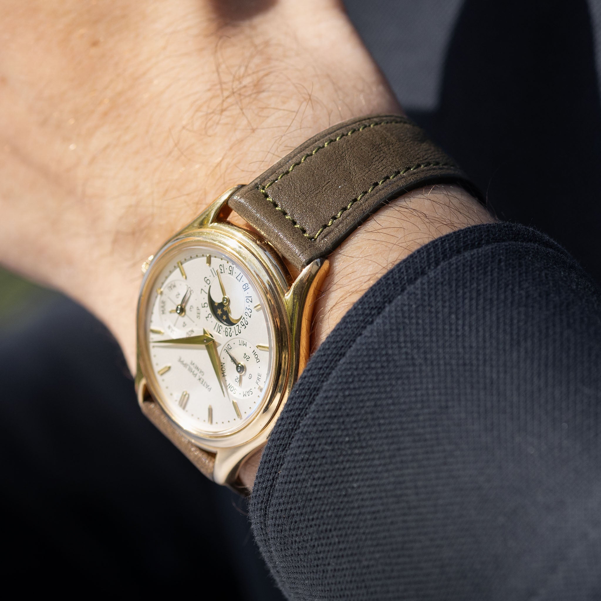 Olive Green Boxed Smooth Calfskin Watch Strap - Classic Dress