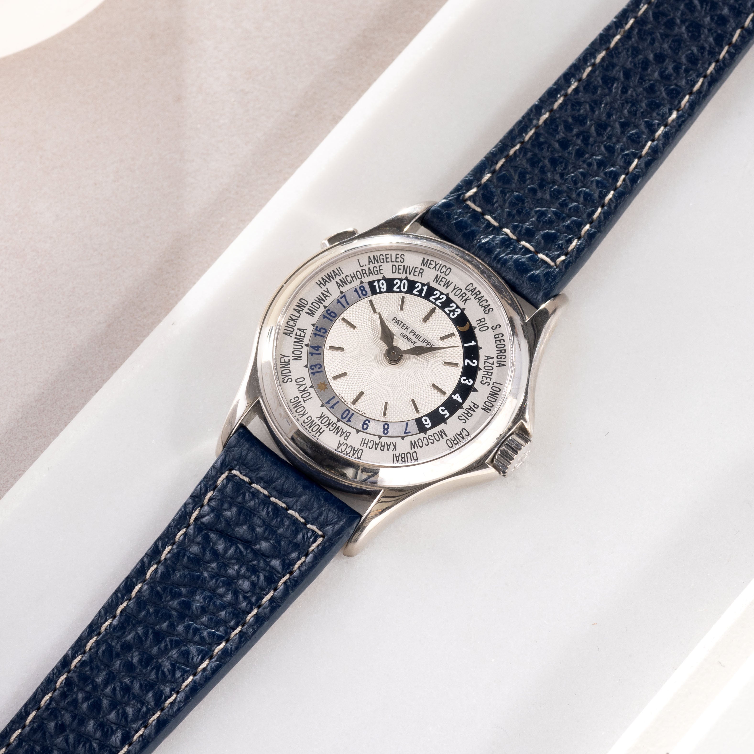 Grained Blue Leather Watch Strap