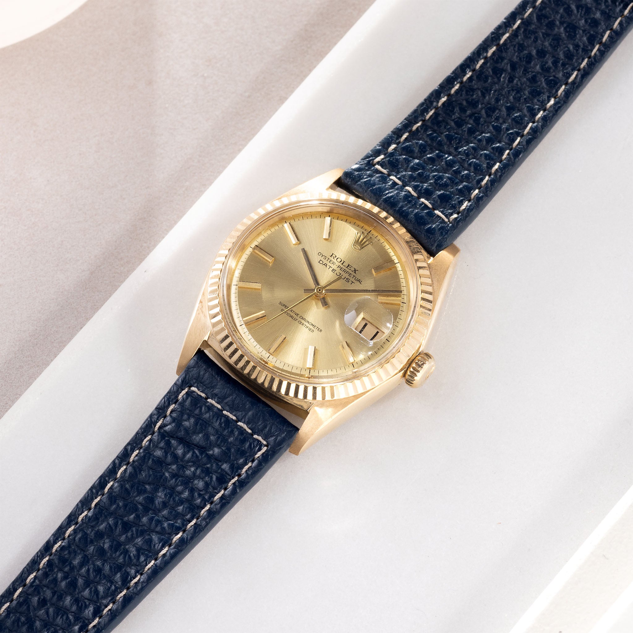 Grained Blue Leather Watch Strap