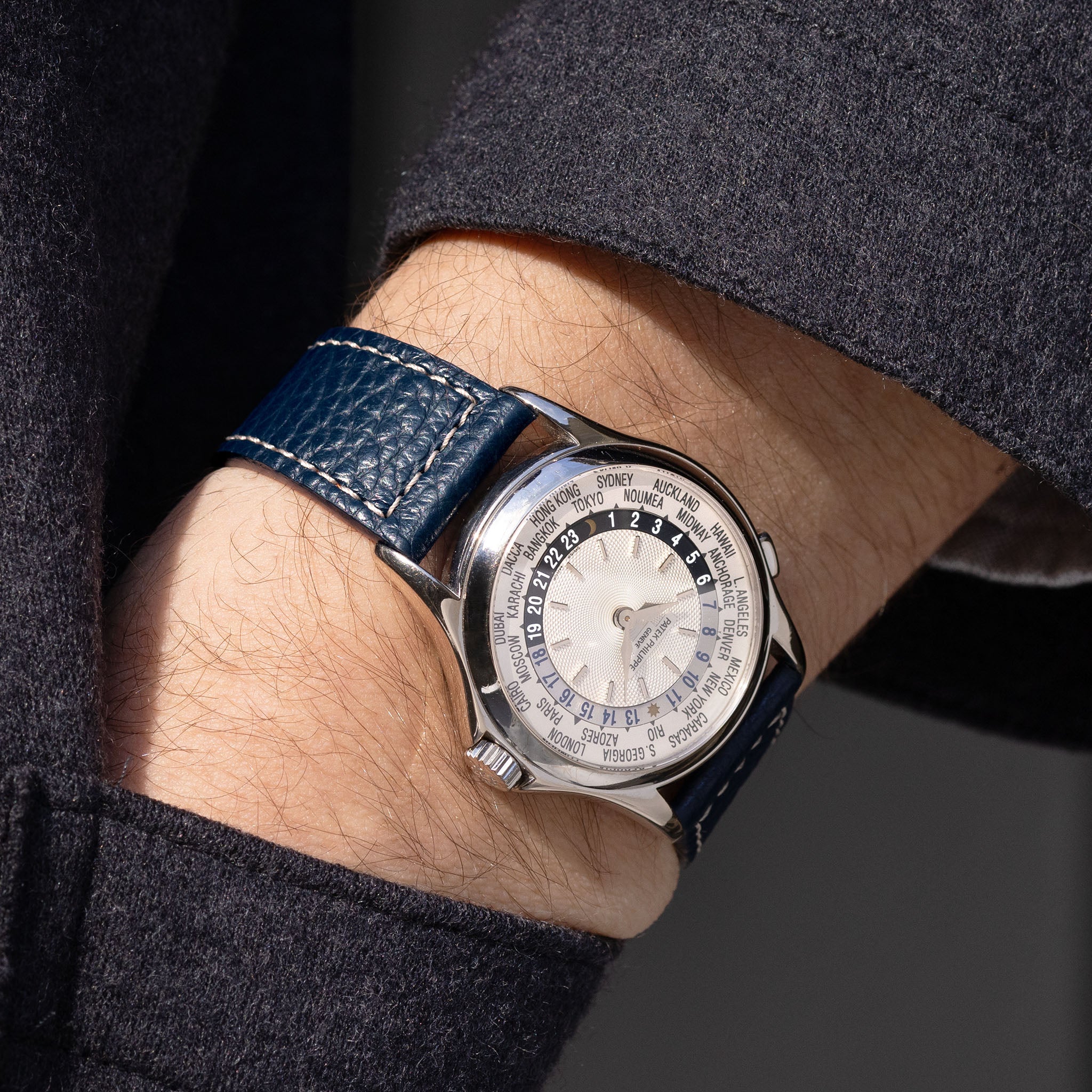 Grained Blue Leather Watch Strap