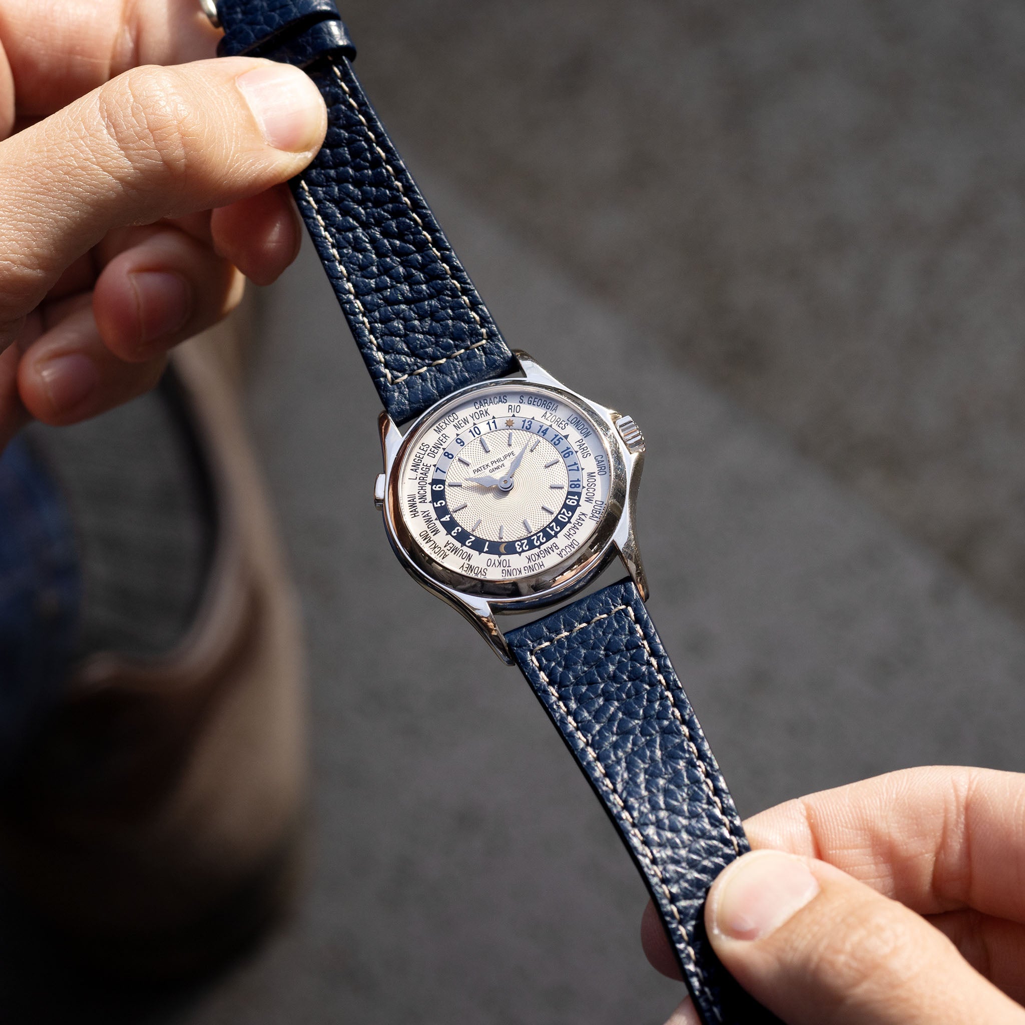 Grained Blue Leather Watch Strap