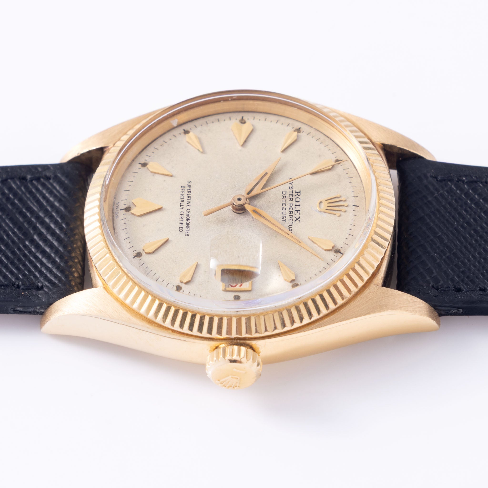 Rolex  Datejust Cream dial  with "Arrow head " markers in 18 k yellow gold ref 6605