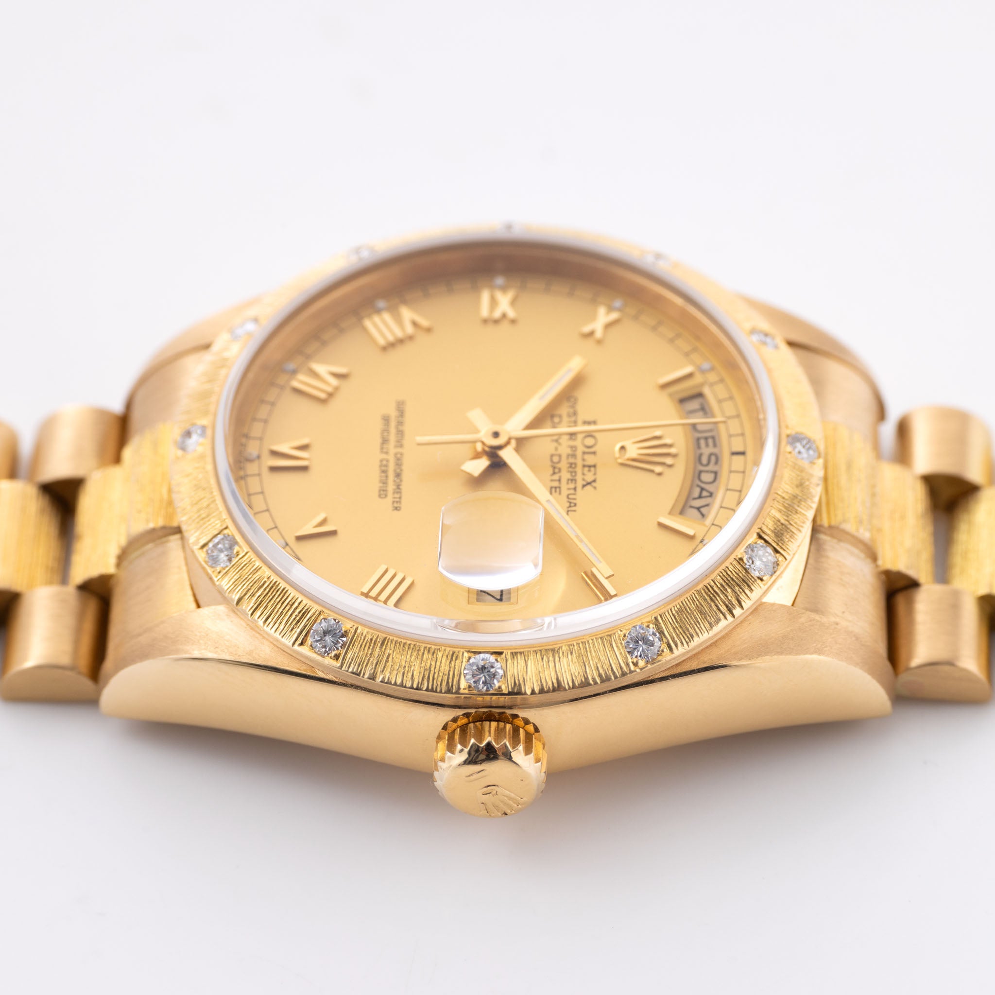 Rolex Day-Date 18108 Bark Finish Matte Roman Champagne Dial